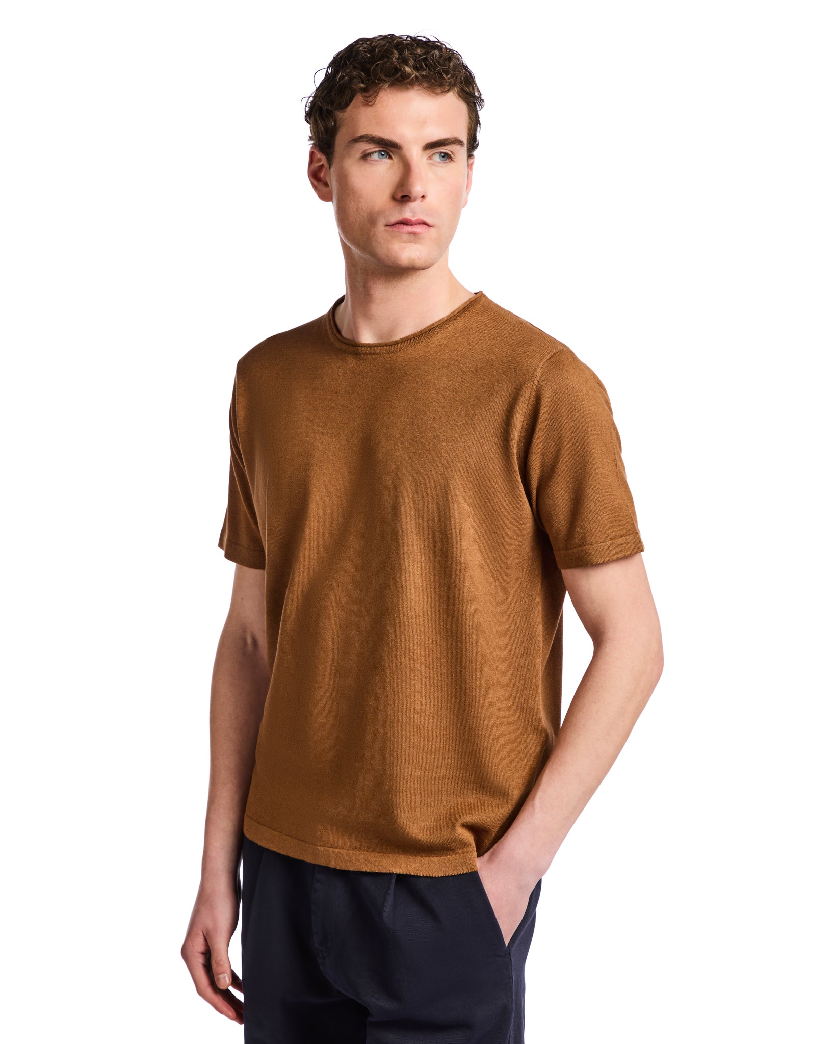 T-shirt Azur in lino e cotone marrone