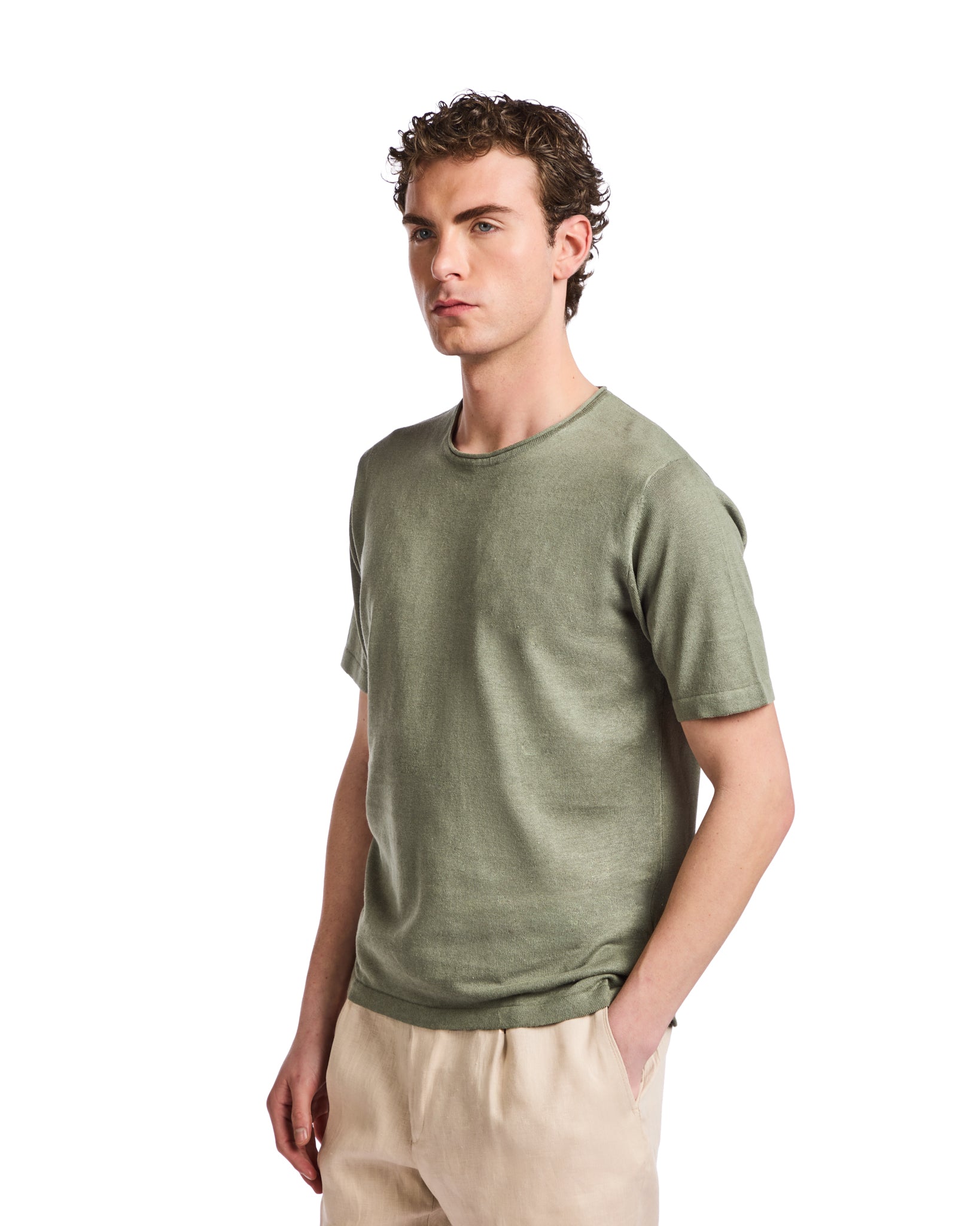 T-shirt Azur in lino e cotone militare