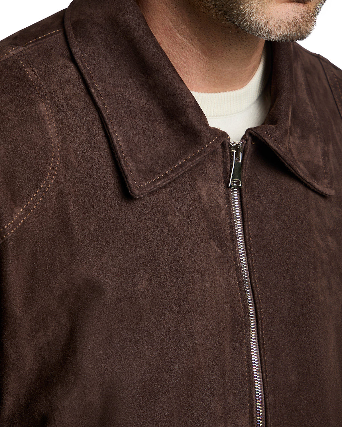 Bomber collo camicia con zip scamosciato testa di moro