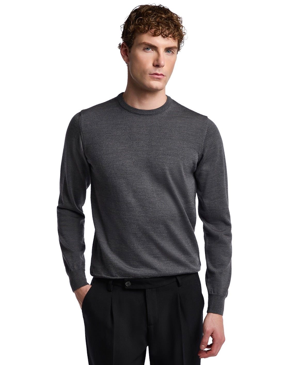Girocollo Furore in lana merino Tollegno grigio chiaro