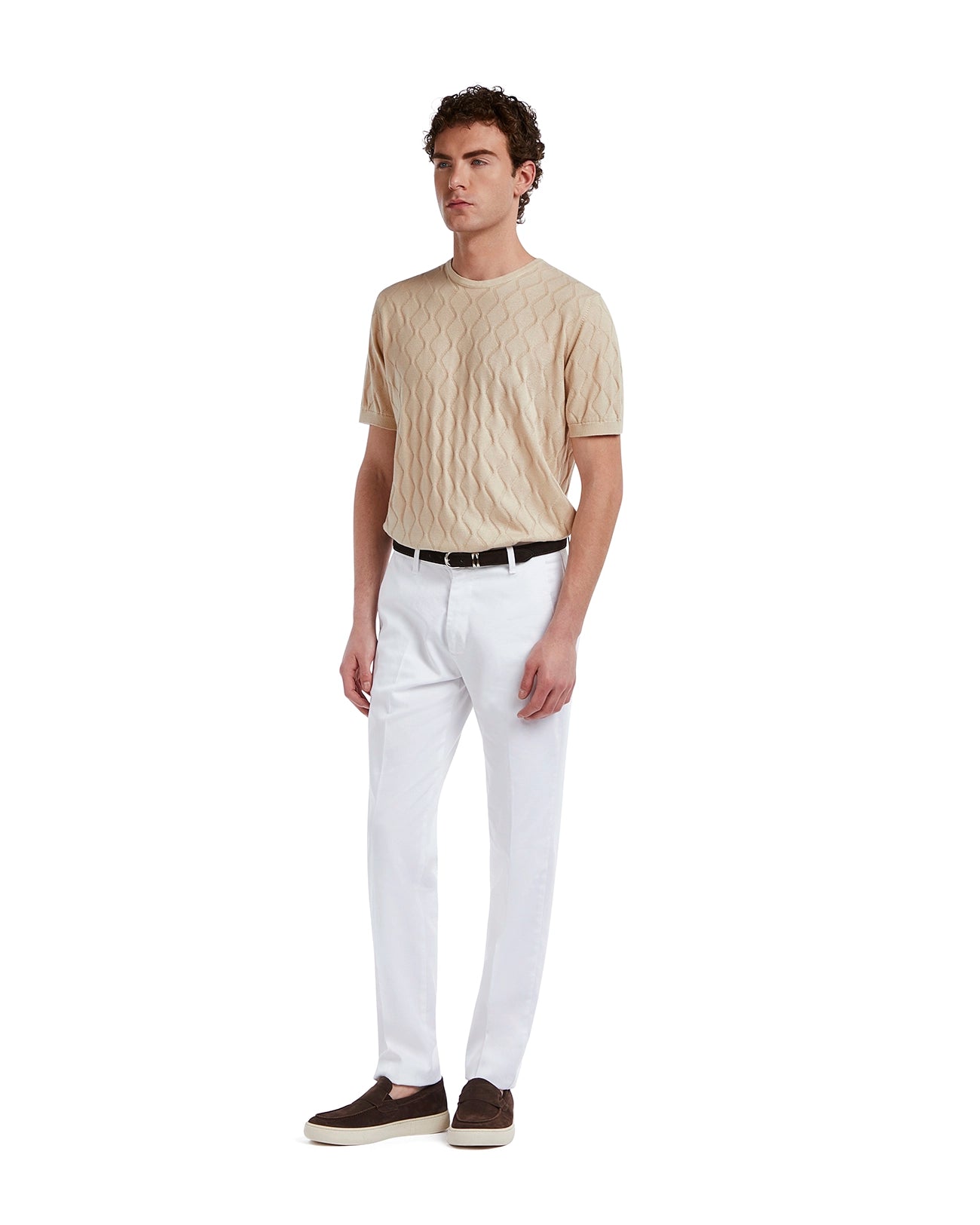 T-shirt Bjorn a onde in maglia sabbia