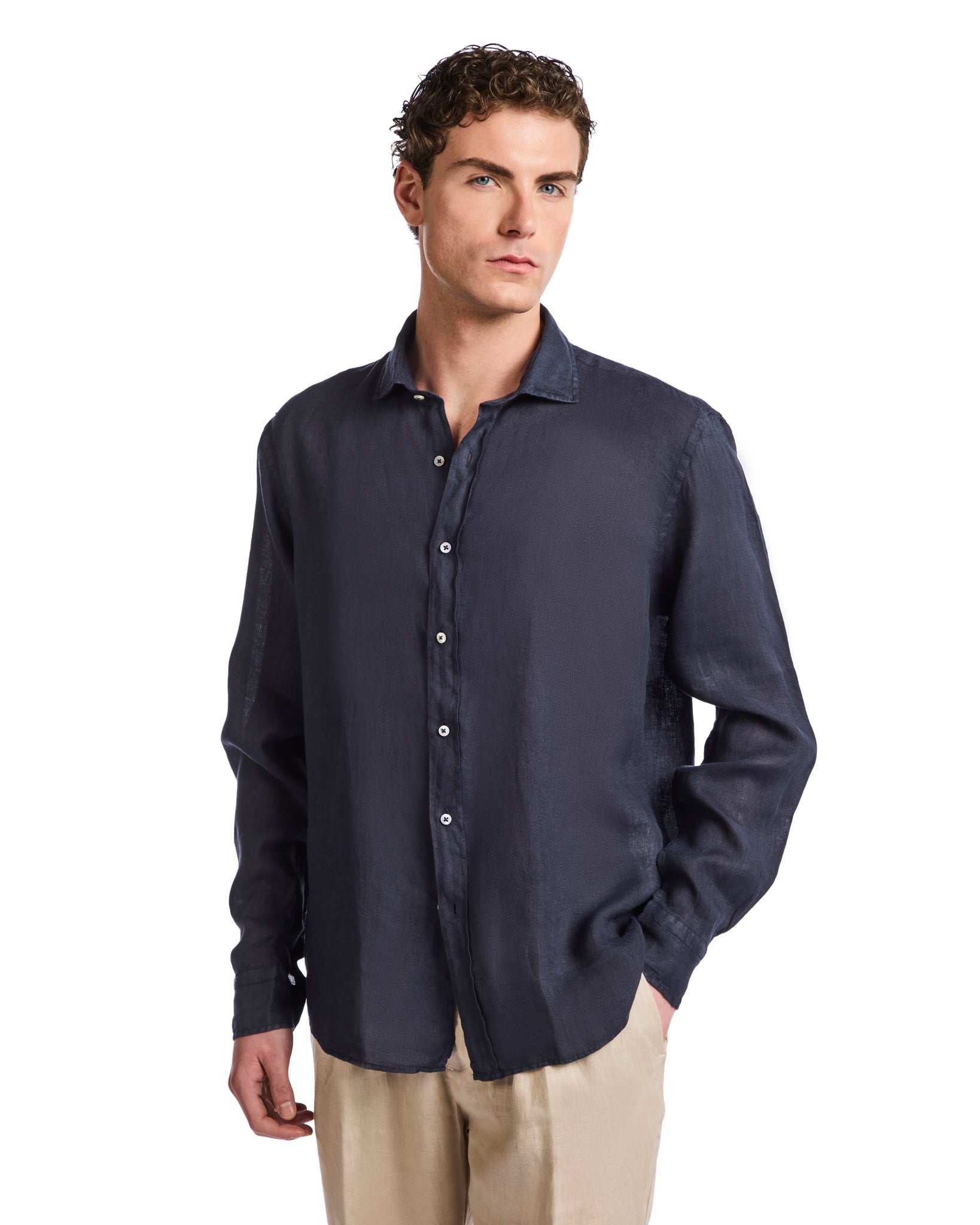 Camicia Montecarlo in puro lino blu