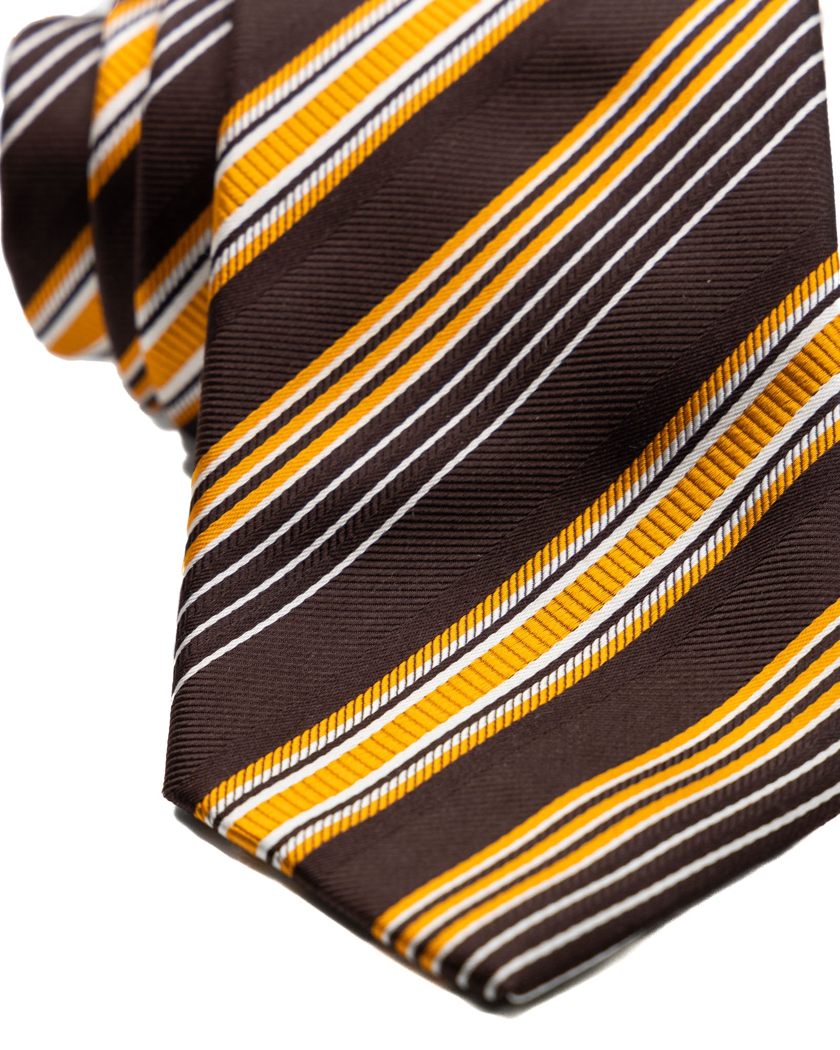 Cravatta - in seta marrone con righe arancio