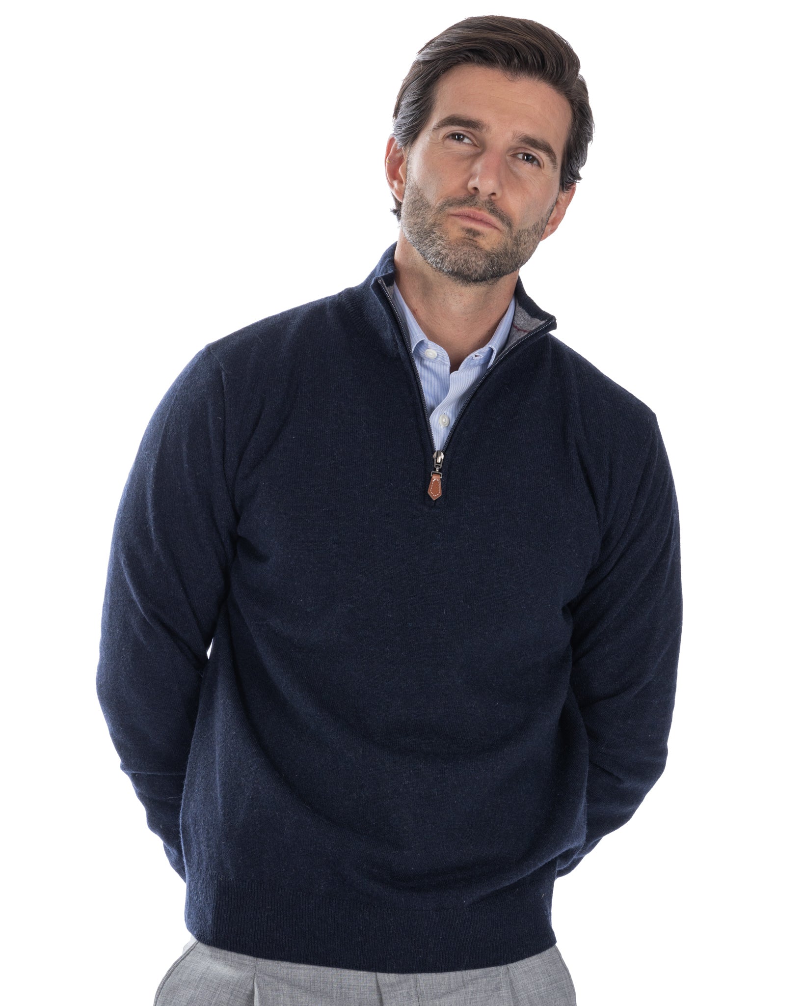 Lupetto con zip Rory in misto cachemire blu scuro