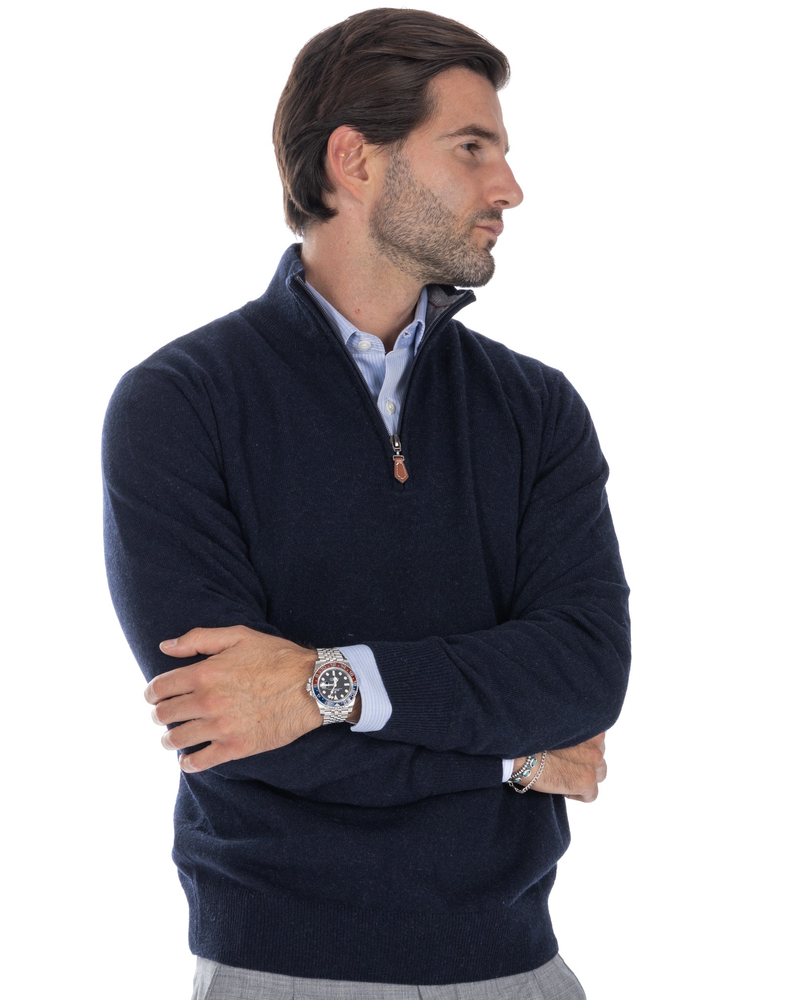 Lupetto con zip Rory in misto cachemire blu scuro