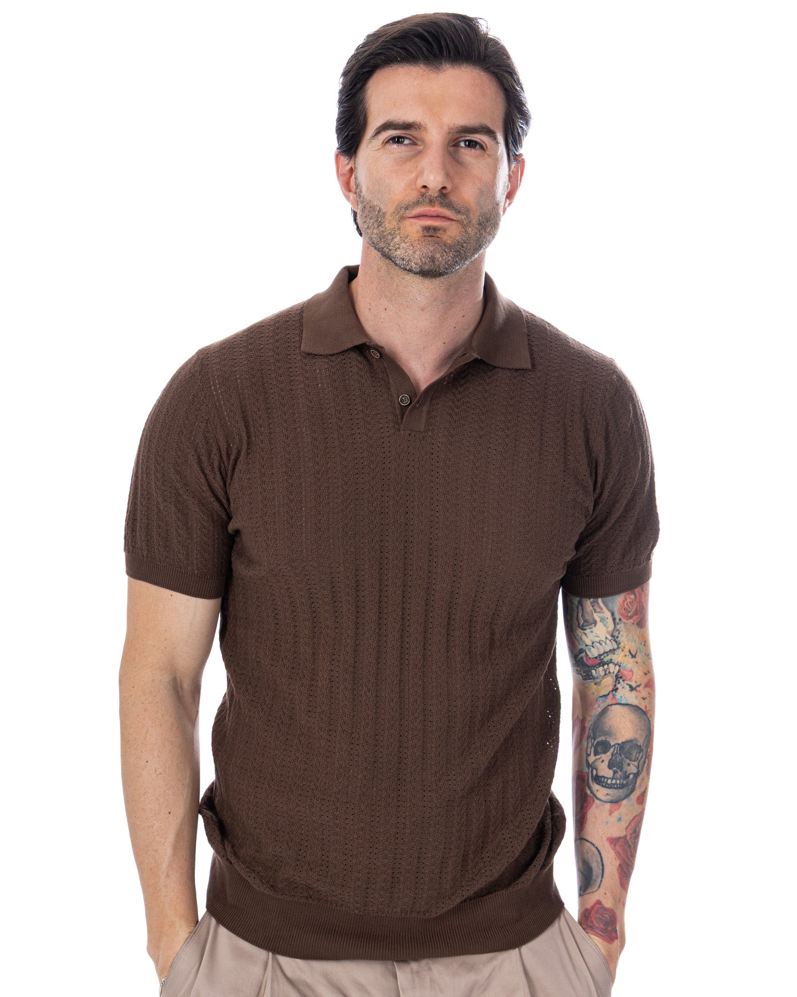 Pedro - polo traforata tabacco