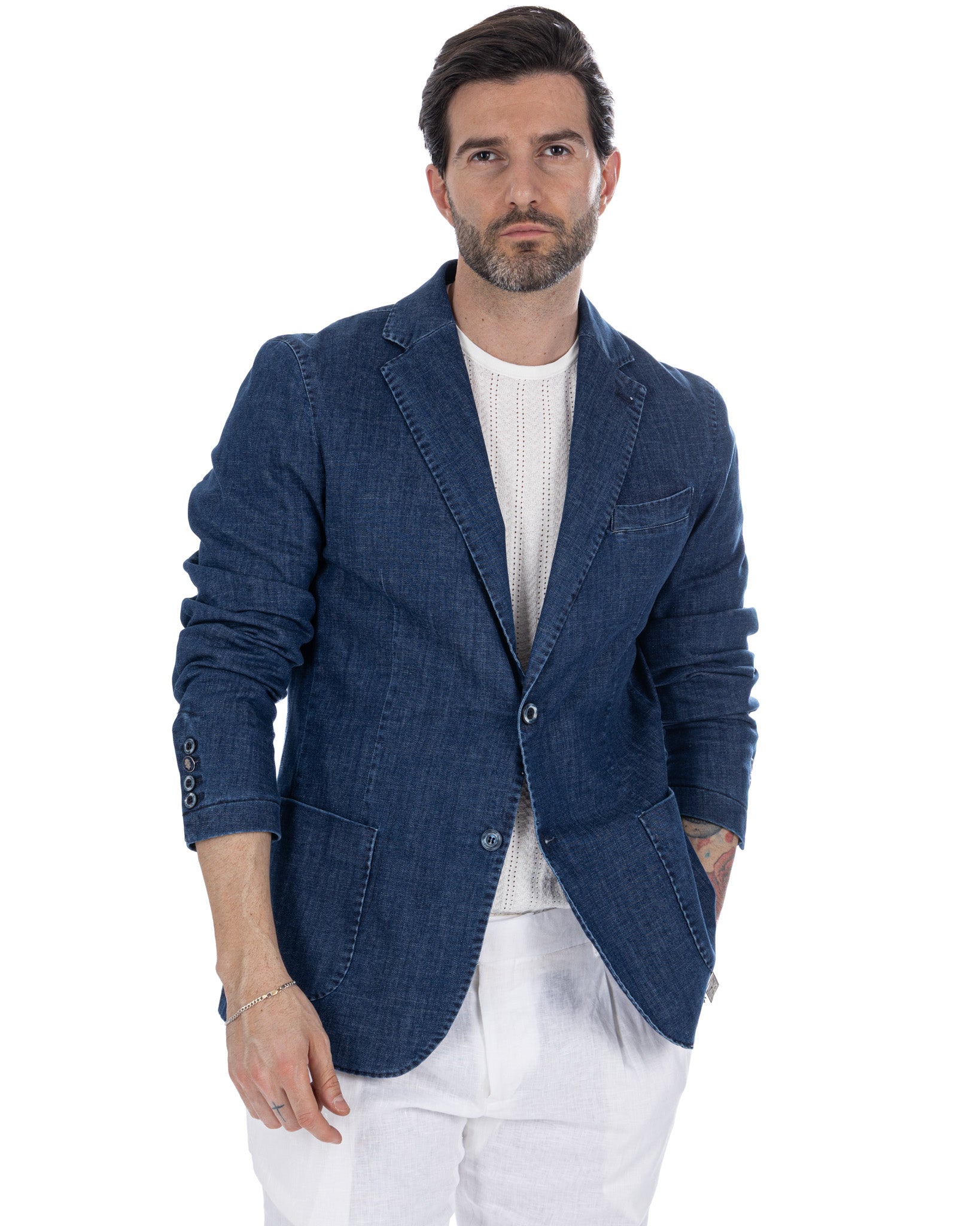 Giacca Spello monopetto in denim chiaro