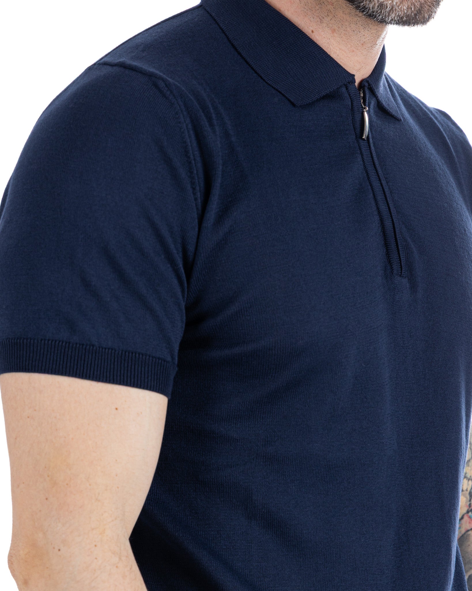 Sebastian - polo in maglia blu con cerniera