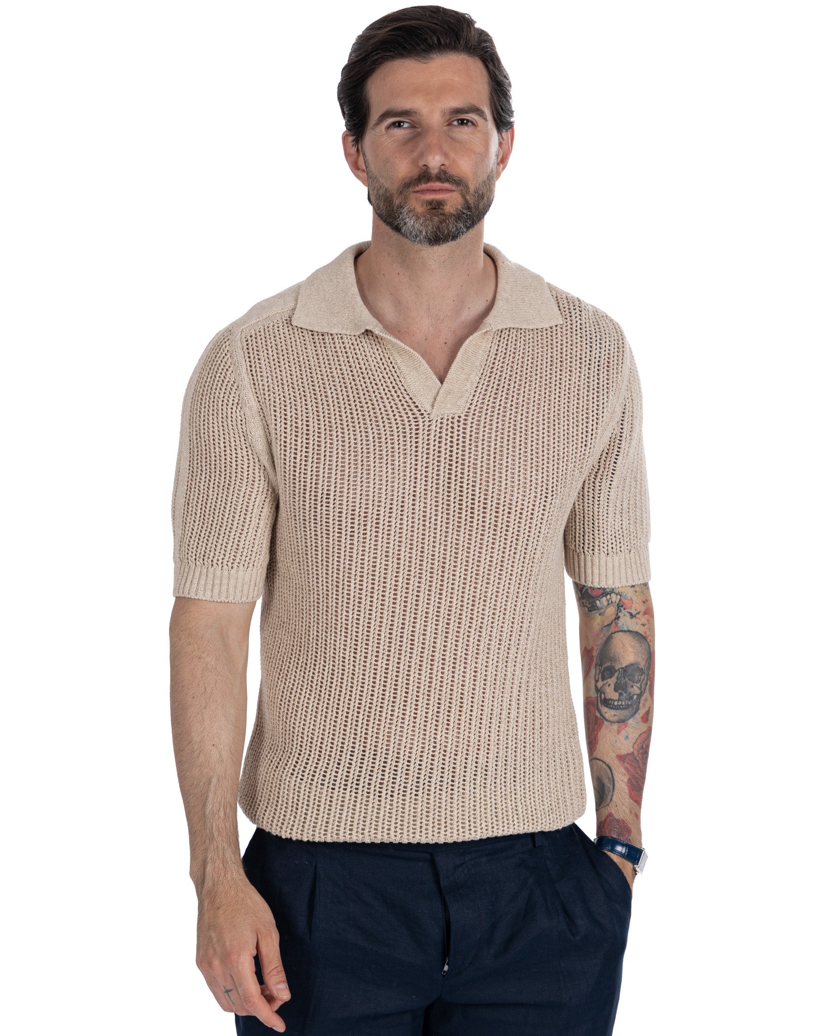 Casper - polo oversize traforata beige