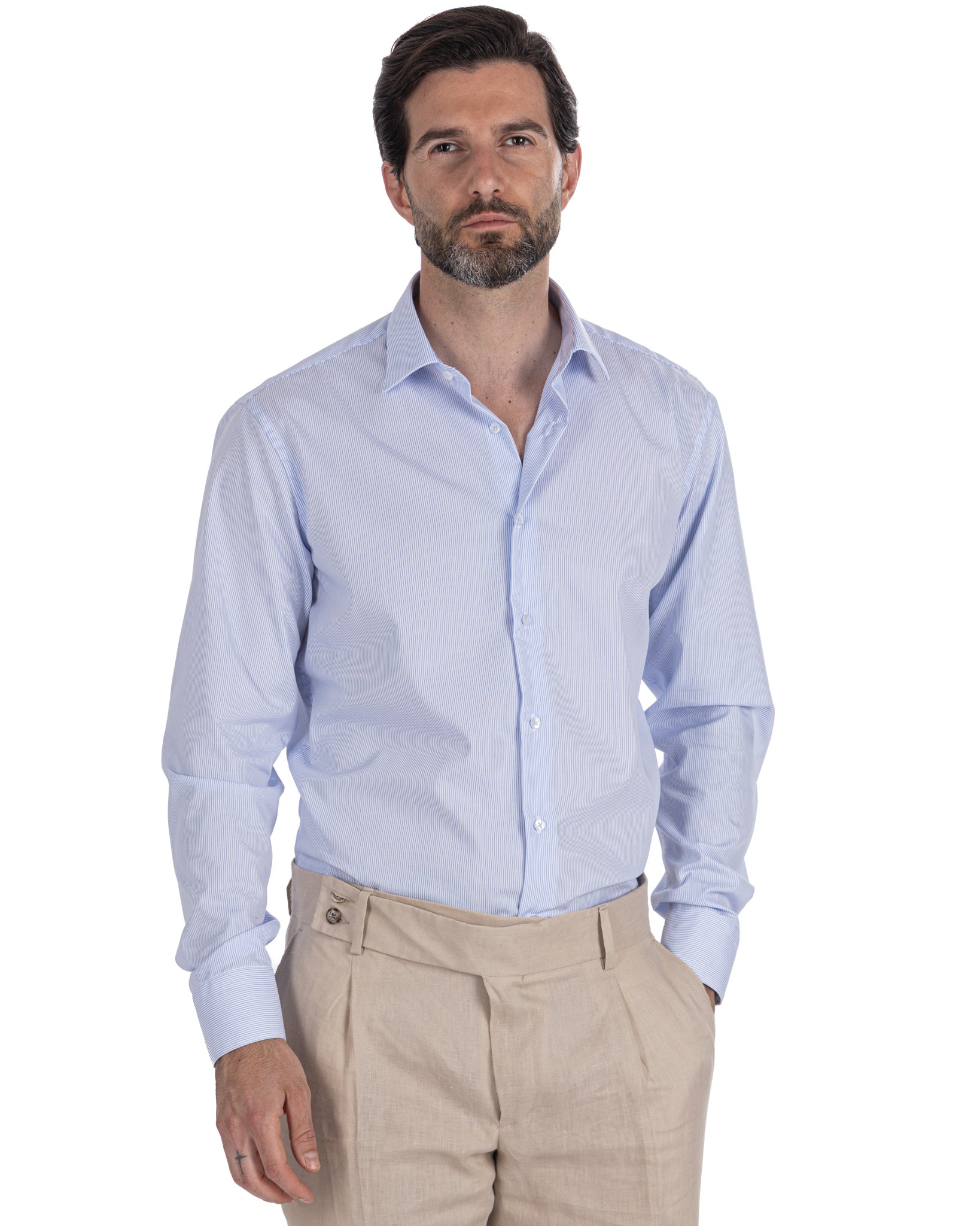 Camicia Beretta a righe azzurre in cotone