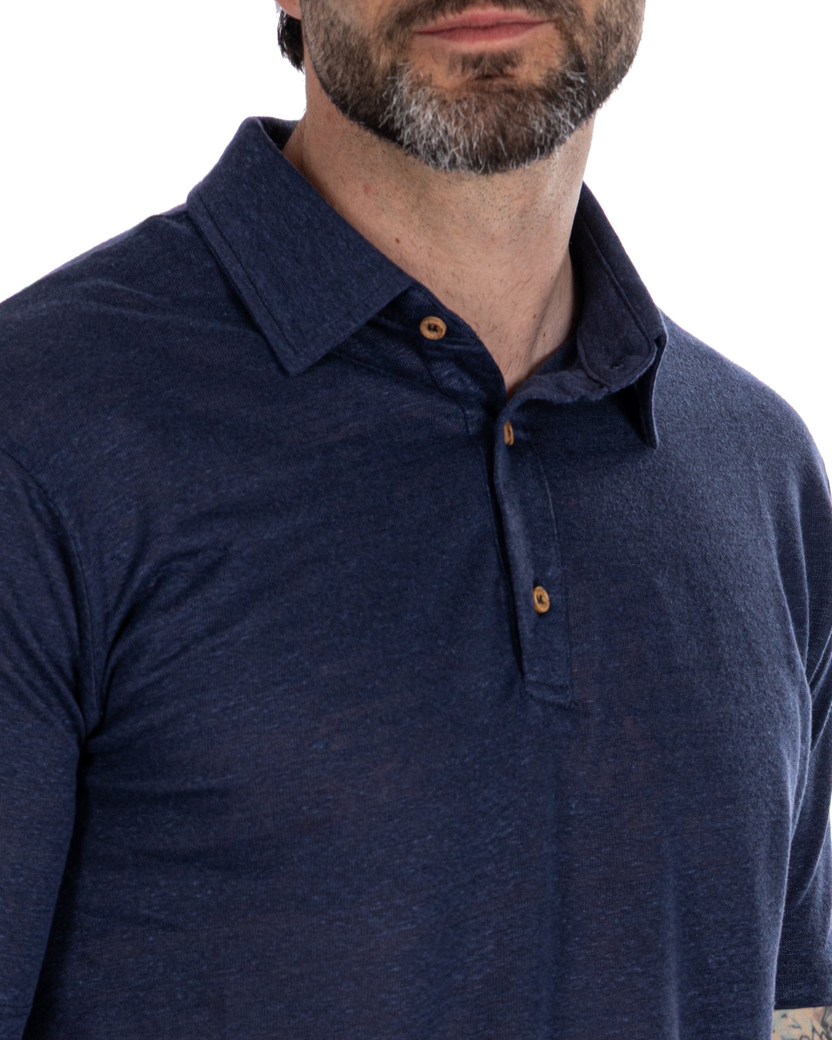 Polo Marcos in puro lino blu