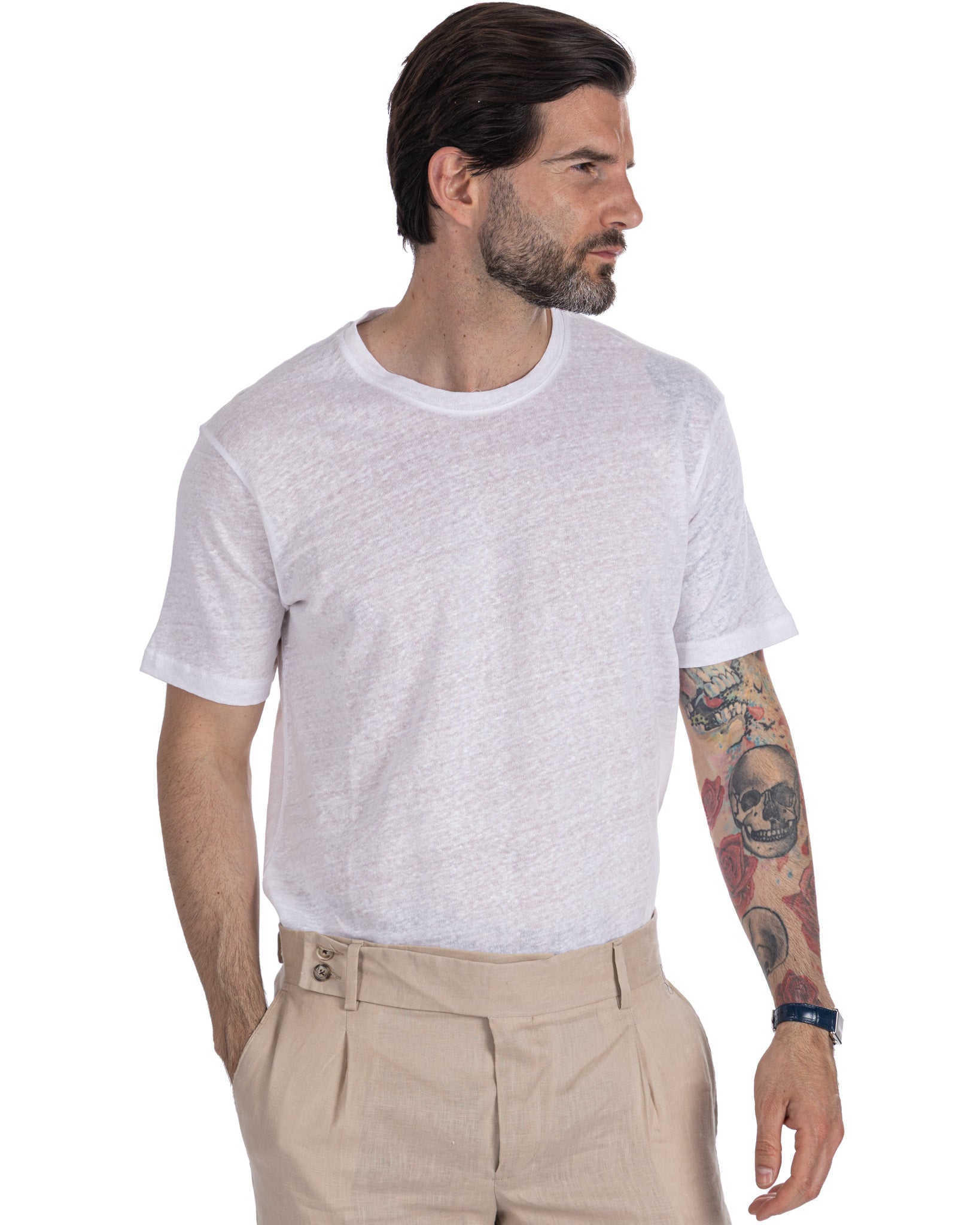 T-shirt Felix in puro lino bianca