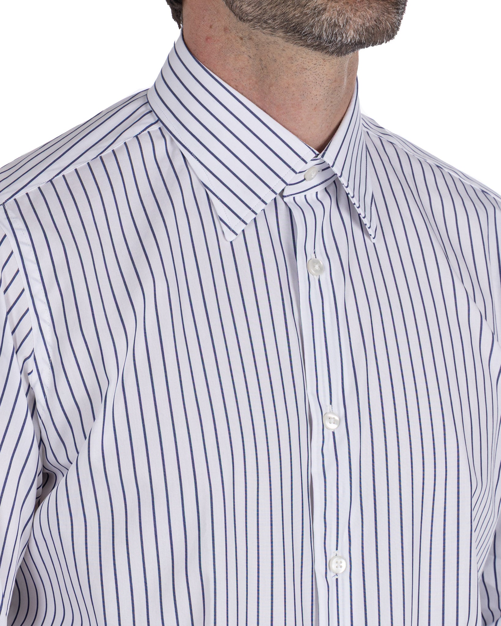 Camicia Walther a righe blu in popeline di cotone