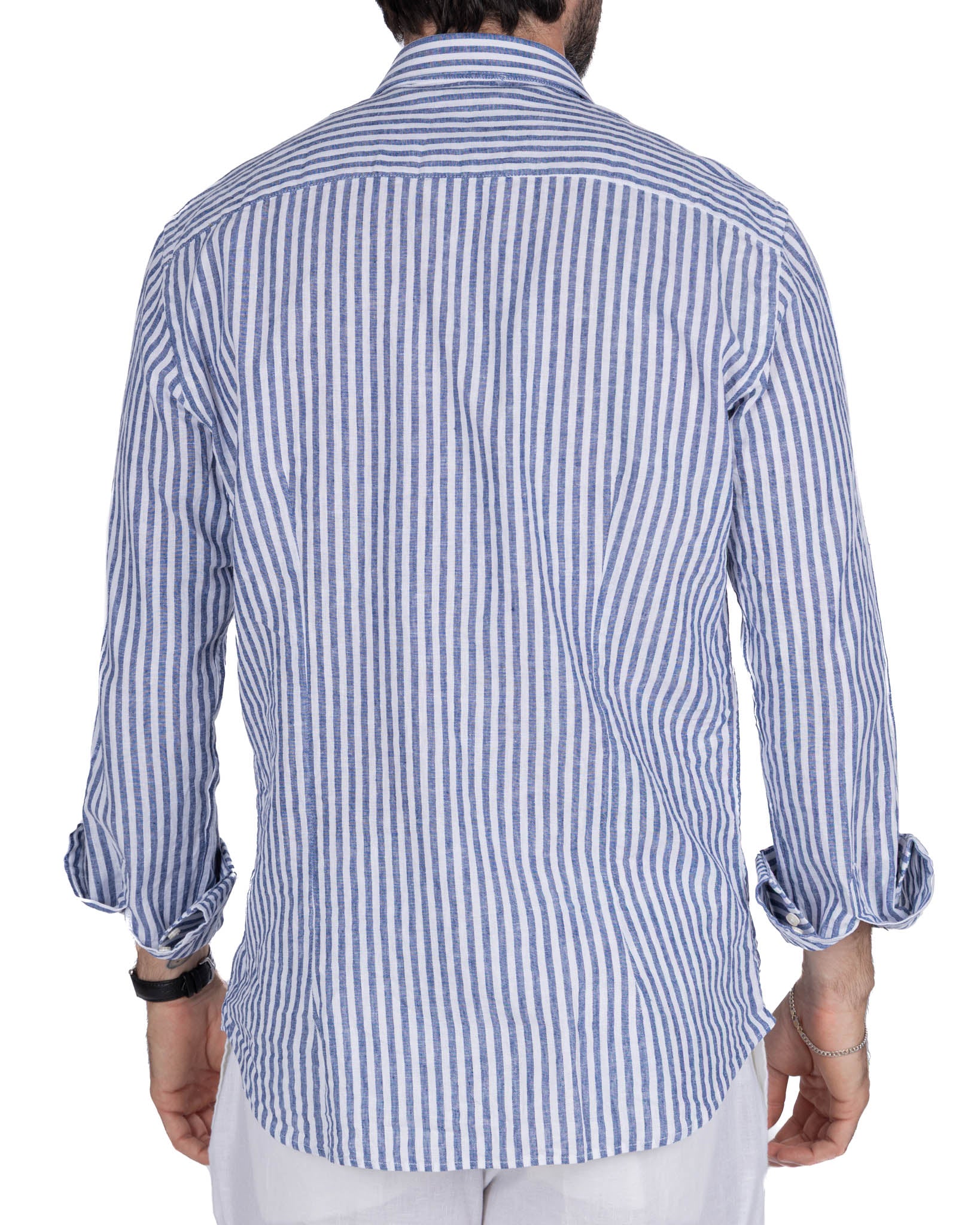 Camicia Cassis in lino e cotone a righe blu