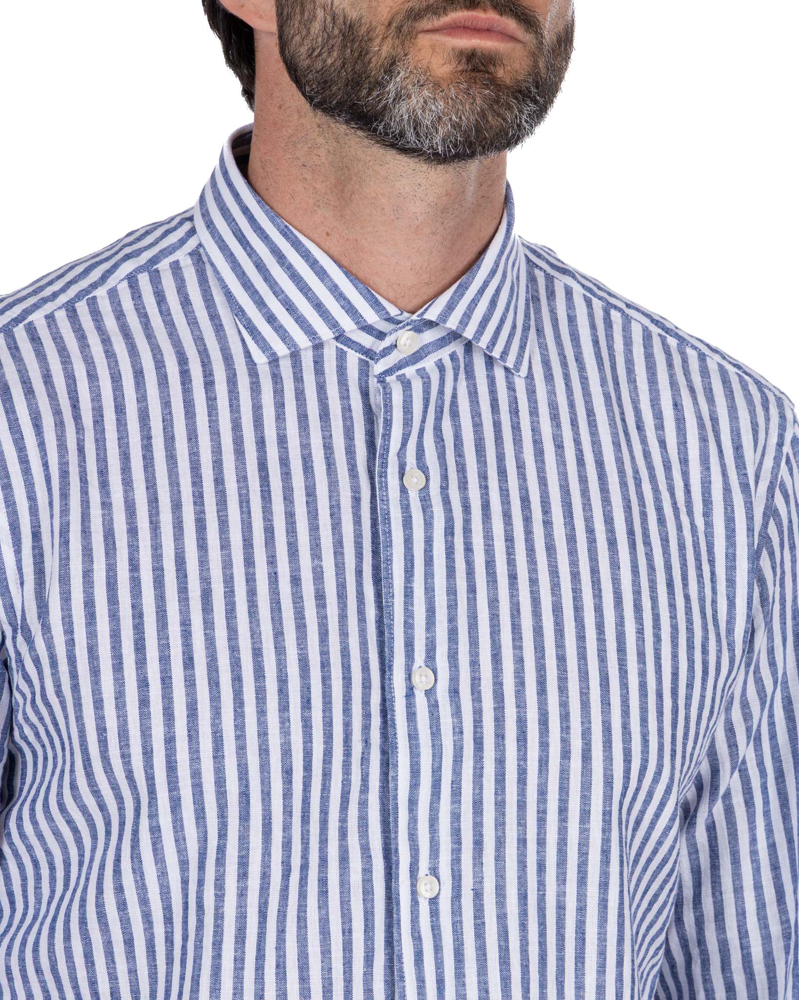 Camicia Cassis in lino e cotone a righe blu