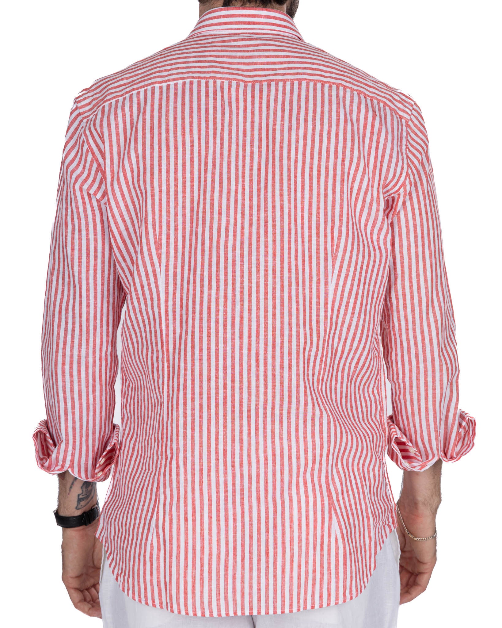 Camicia Cassis in lino e cotone a righe rosse