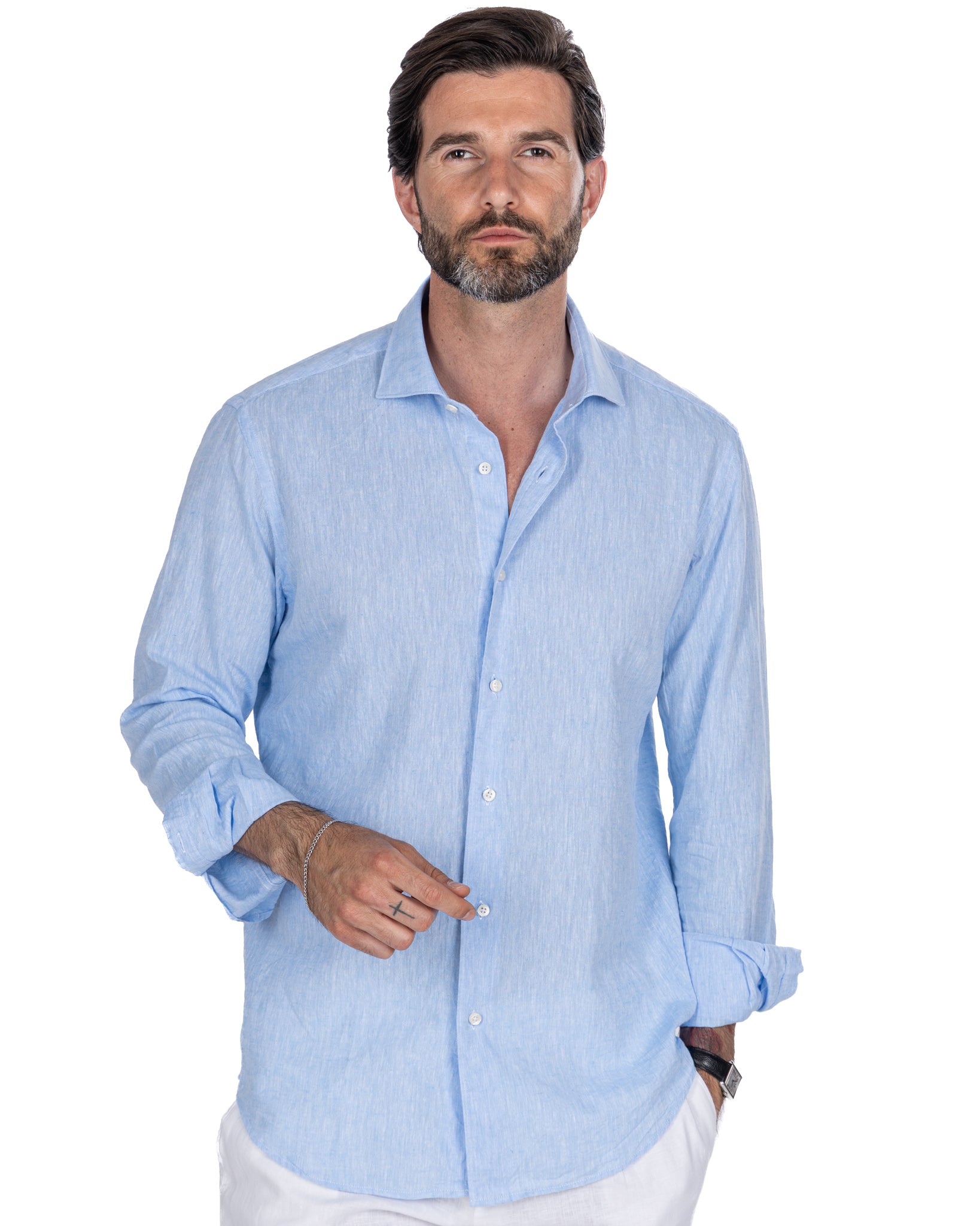 Camicia Rennes in lino e cotone azzurra