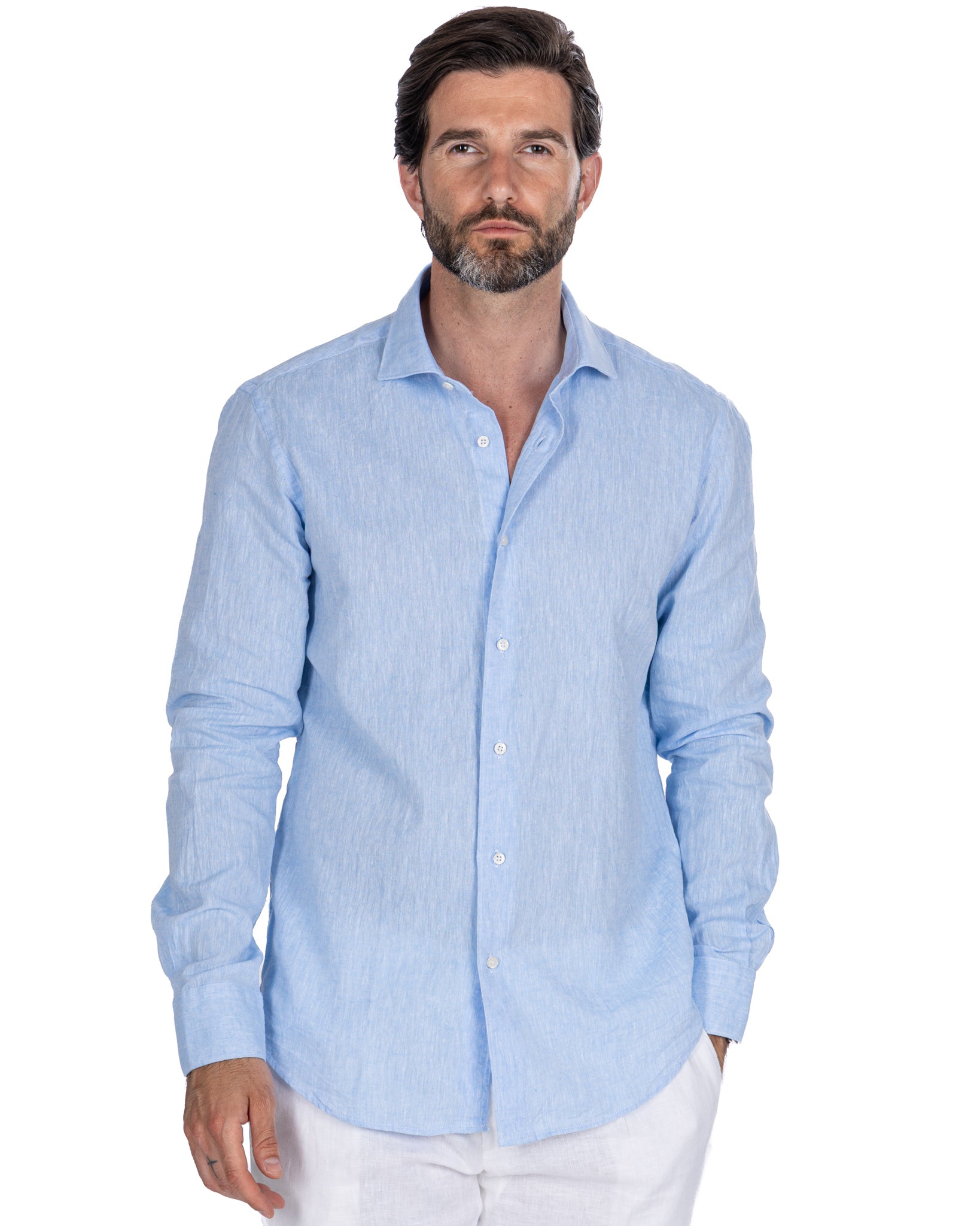 Camicia Rennes in lino e cotone azzurra