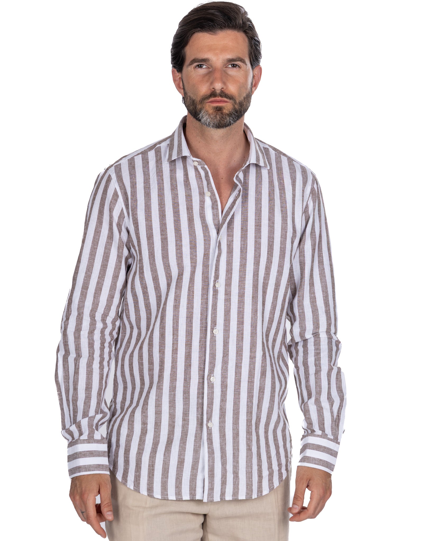 Camicia Eze in lino e cotone a righe moro