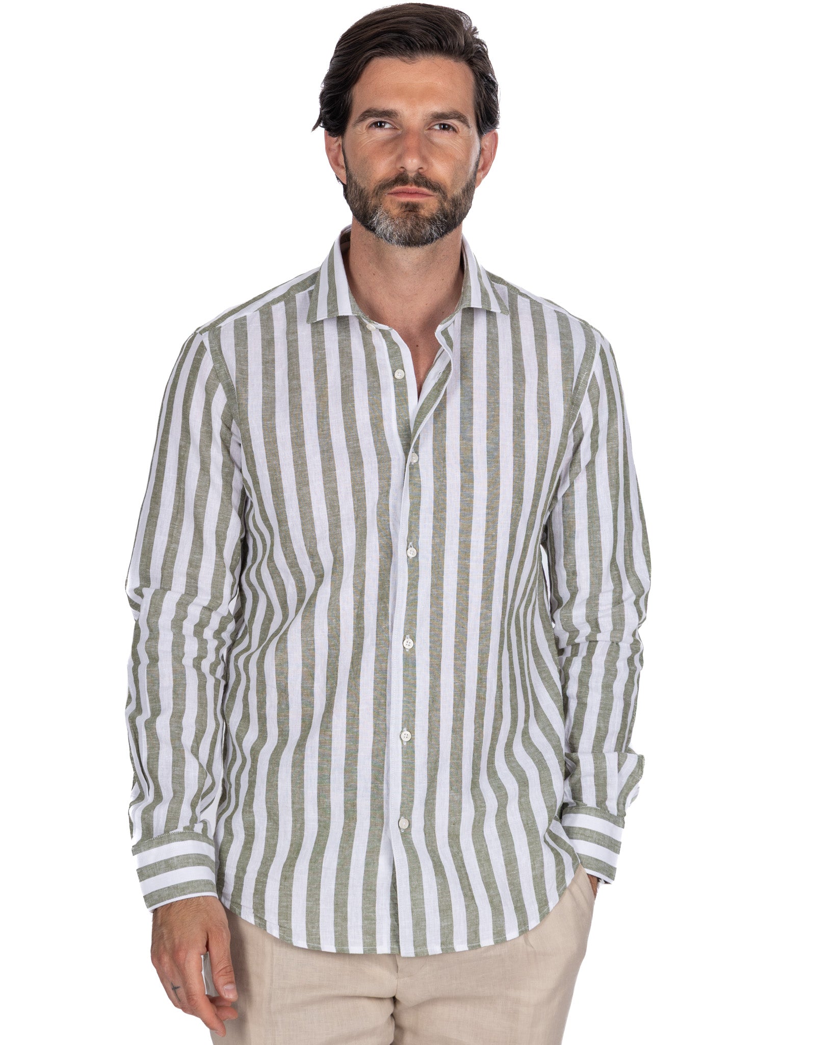 Camicia Eze in lino e cotone a righe militare