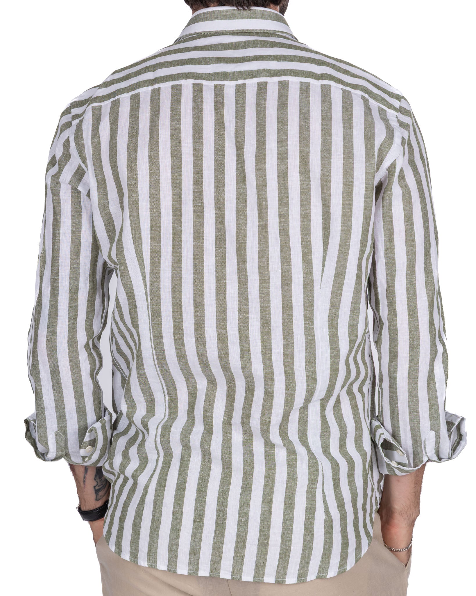 Camicia Eze in lino e cotone a righe militare