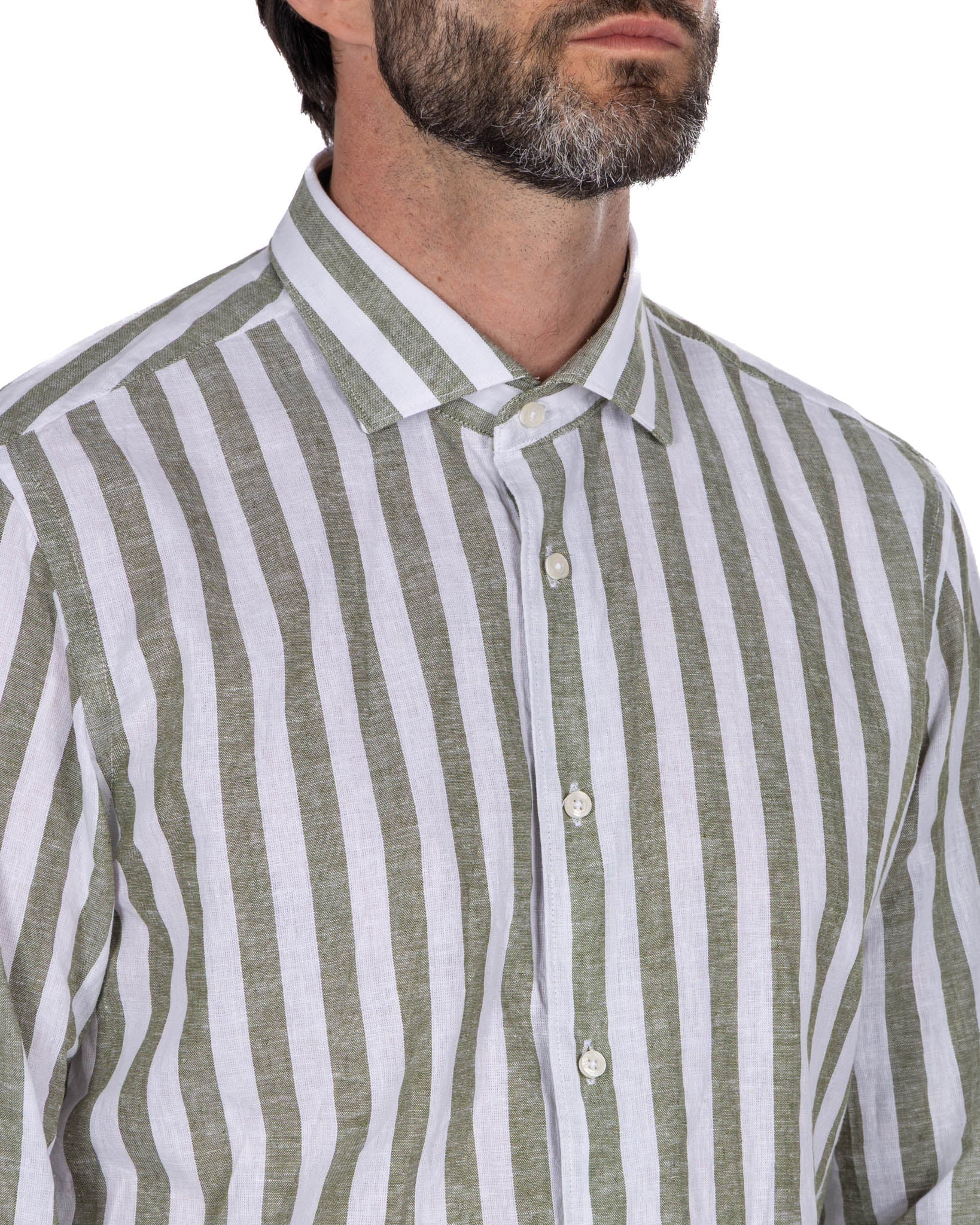 Camicia Eze in lino e cotone a righe militare