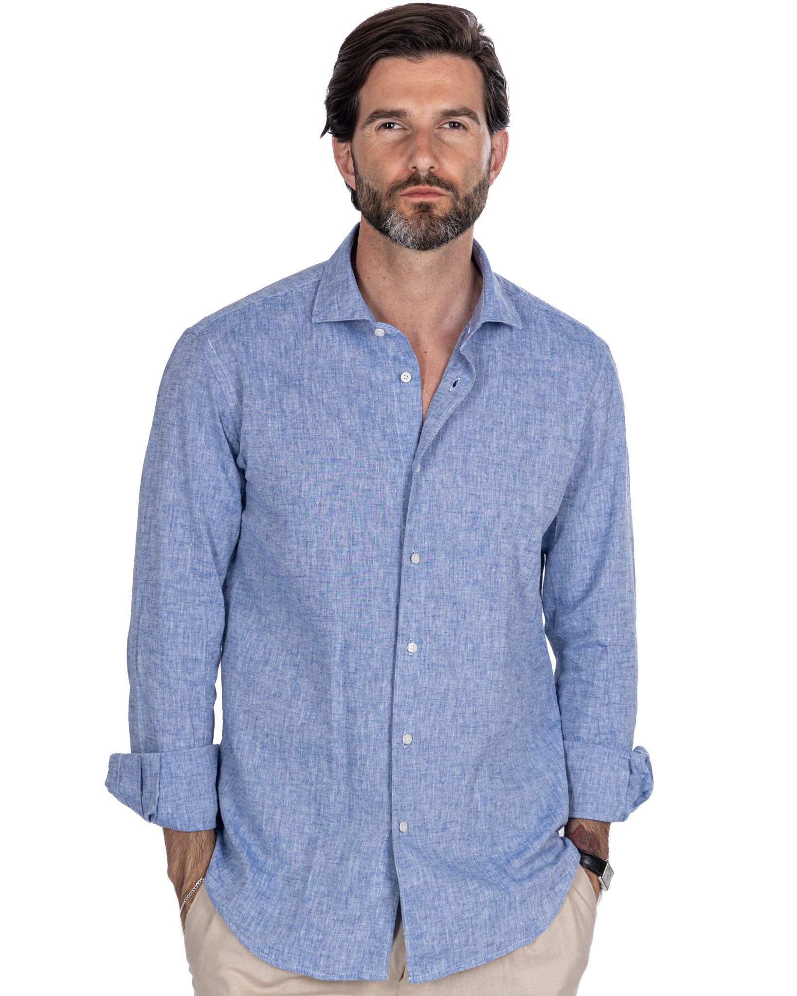 Camicia Rennes in lino e cotone blu