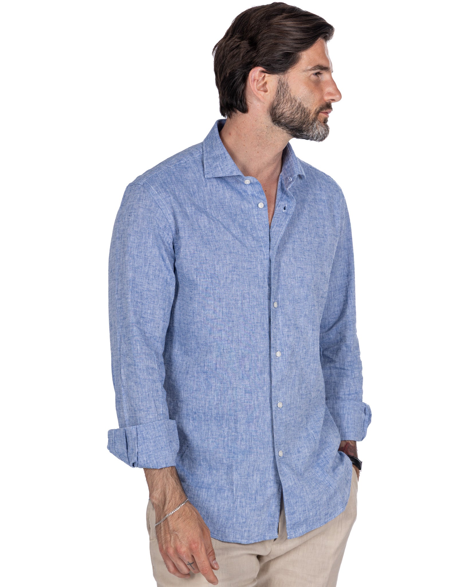 Camicia Rennes in lino e cotone blu