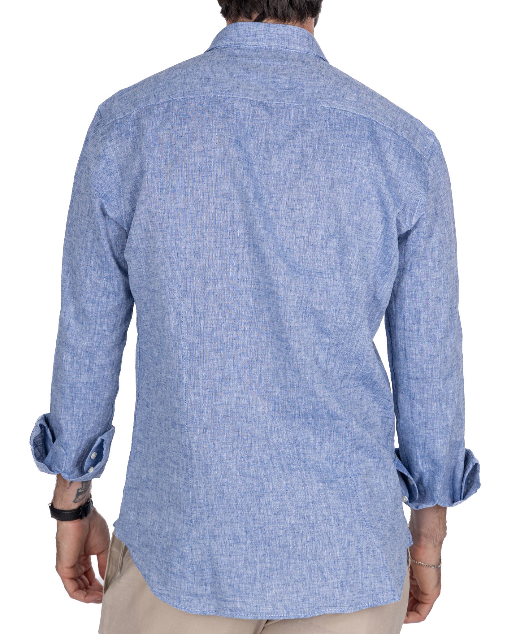Camicia Rennes in lino e cotone blu