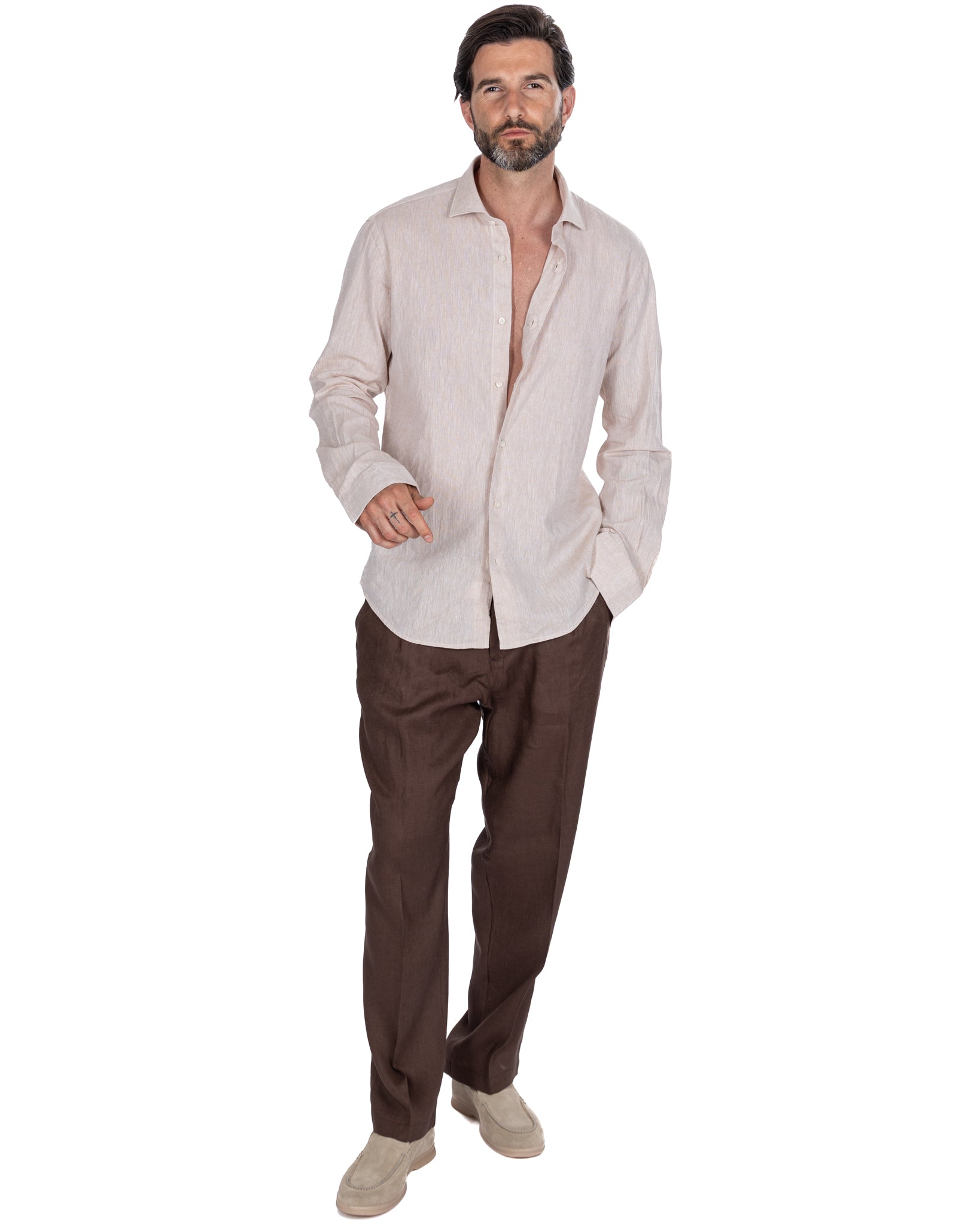 Camicia Rennes in lino e cotone beige
