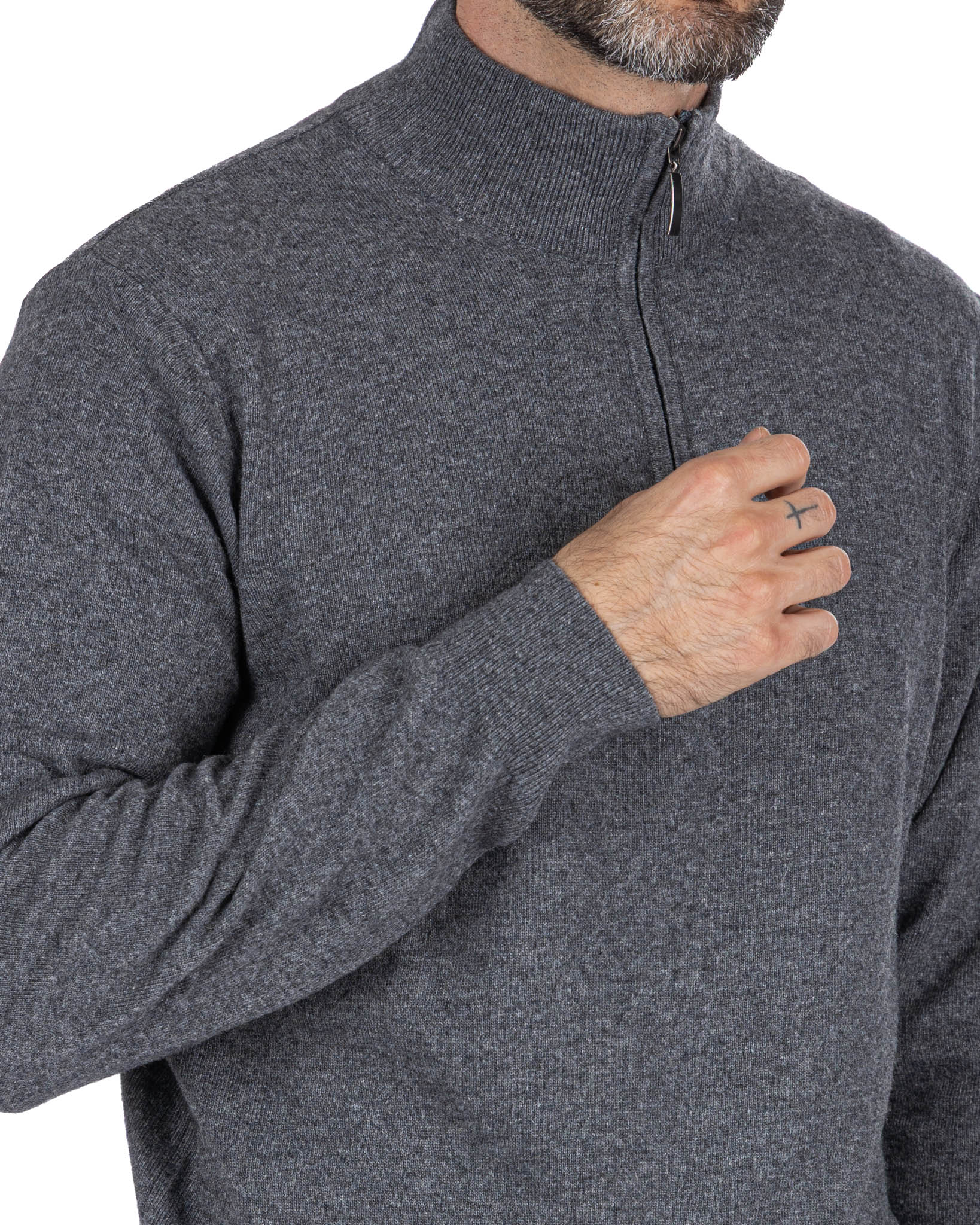 Lupetto con zip Rory in misto cachemire antracite