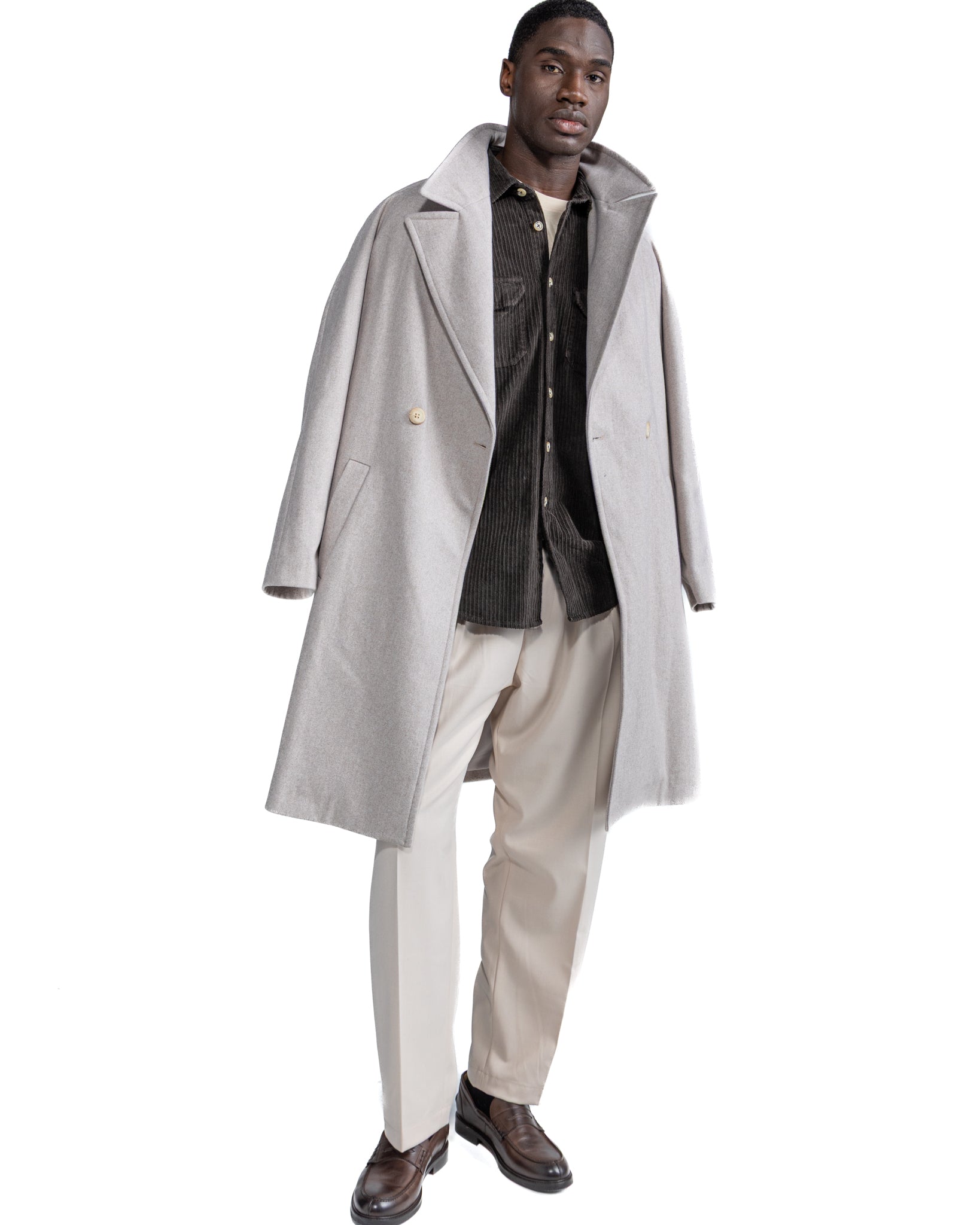 Cappotto lungo Freud in flanella grigio