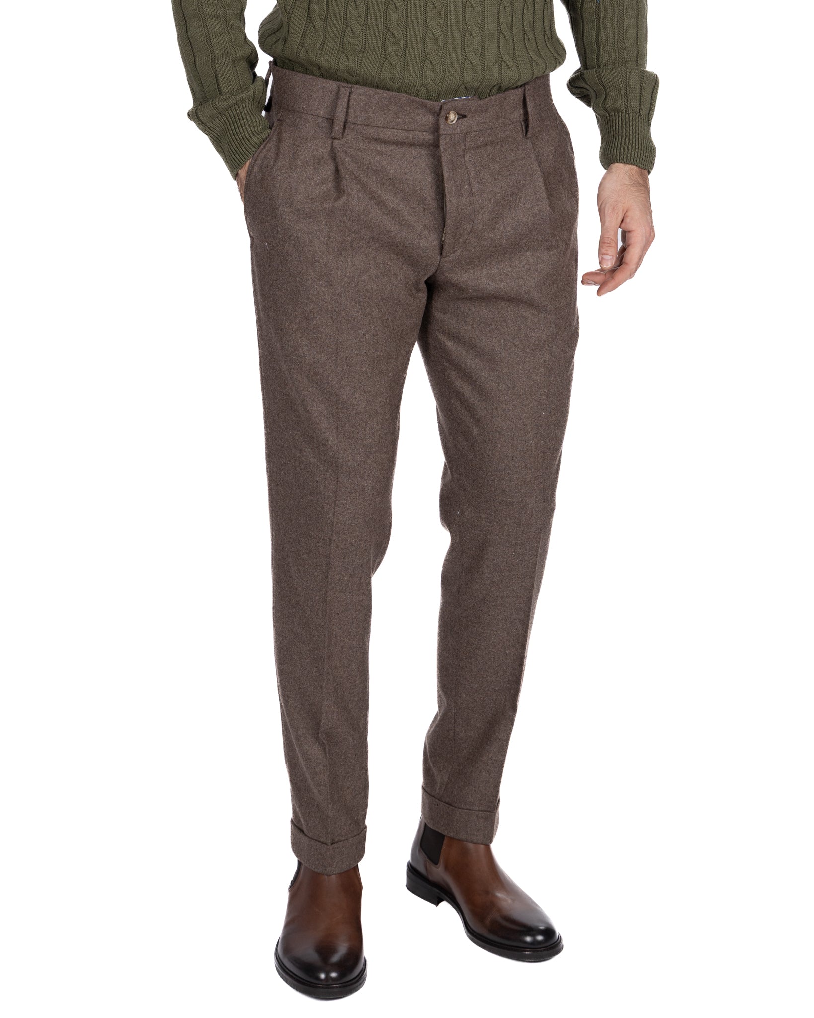 Pantalone Leica in flanella fango