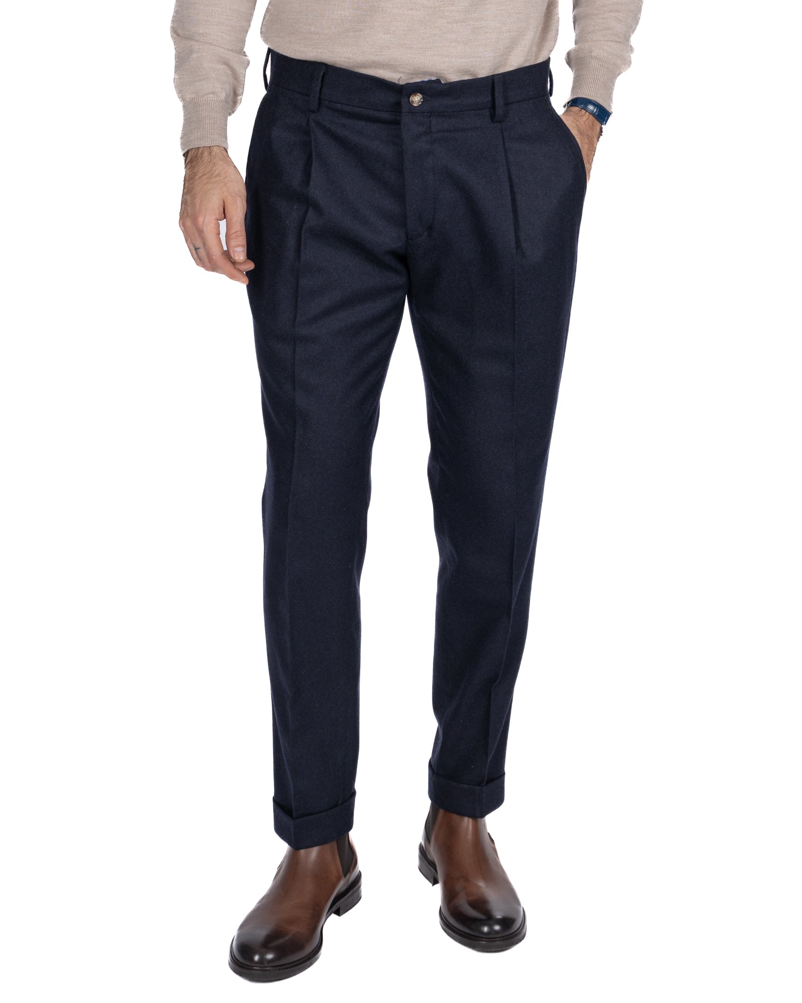 Pantalone Leica in flanella blu