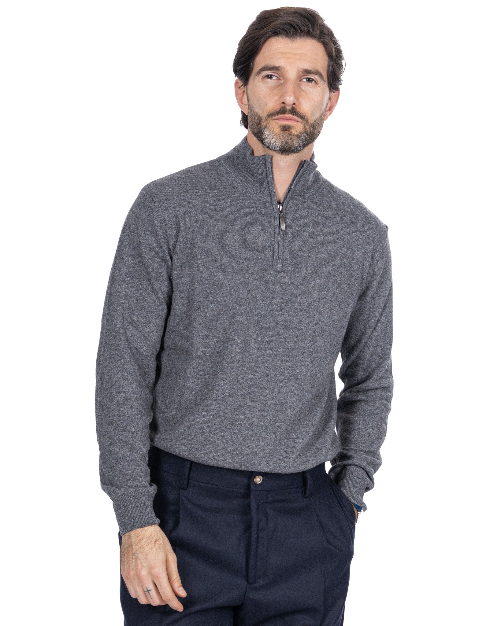 Maglione Rory grigio con zip in misto cachemire