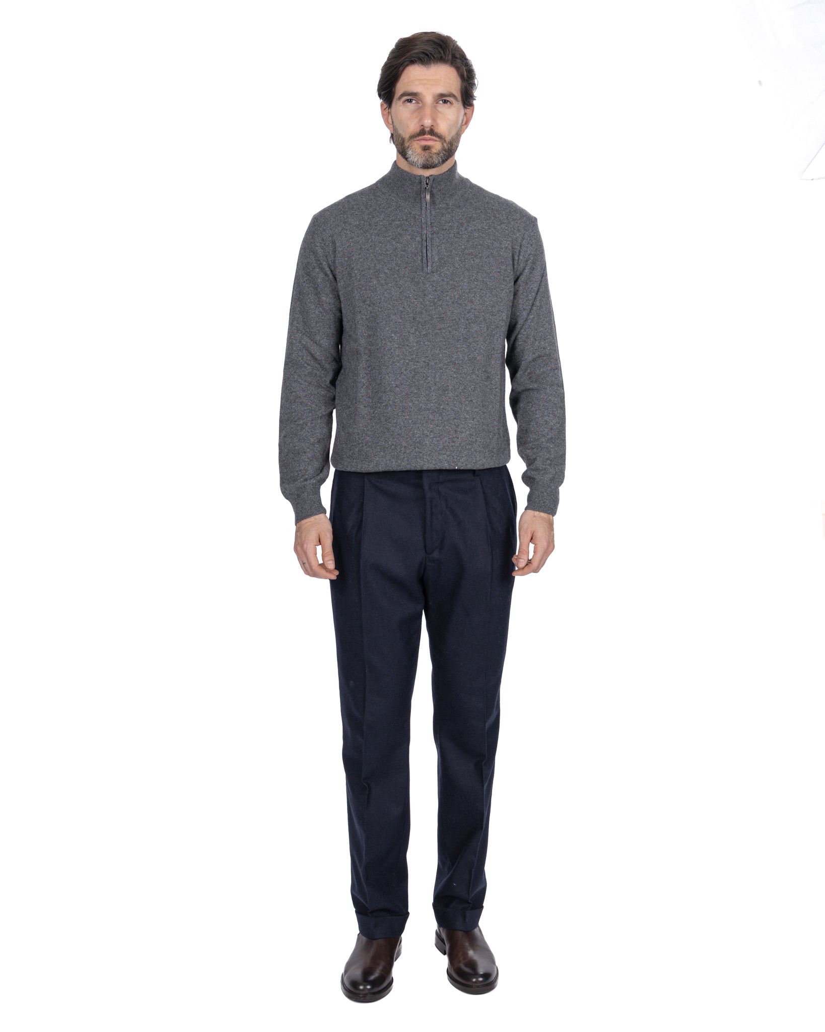 Maglione Rory grigio con zip in misto cachemire