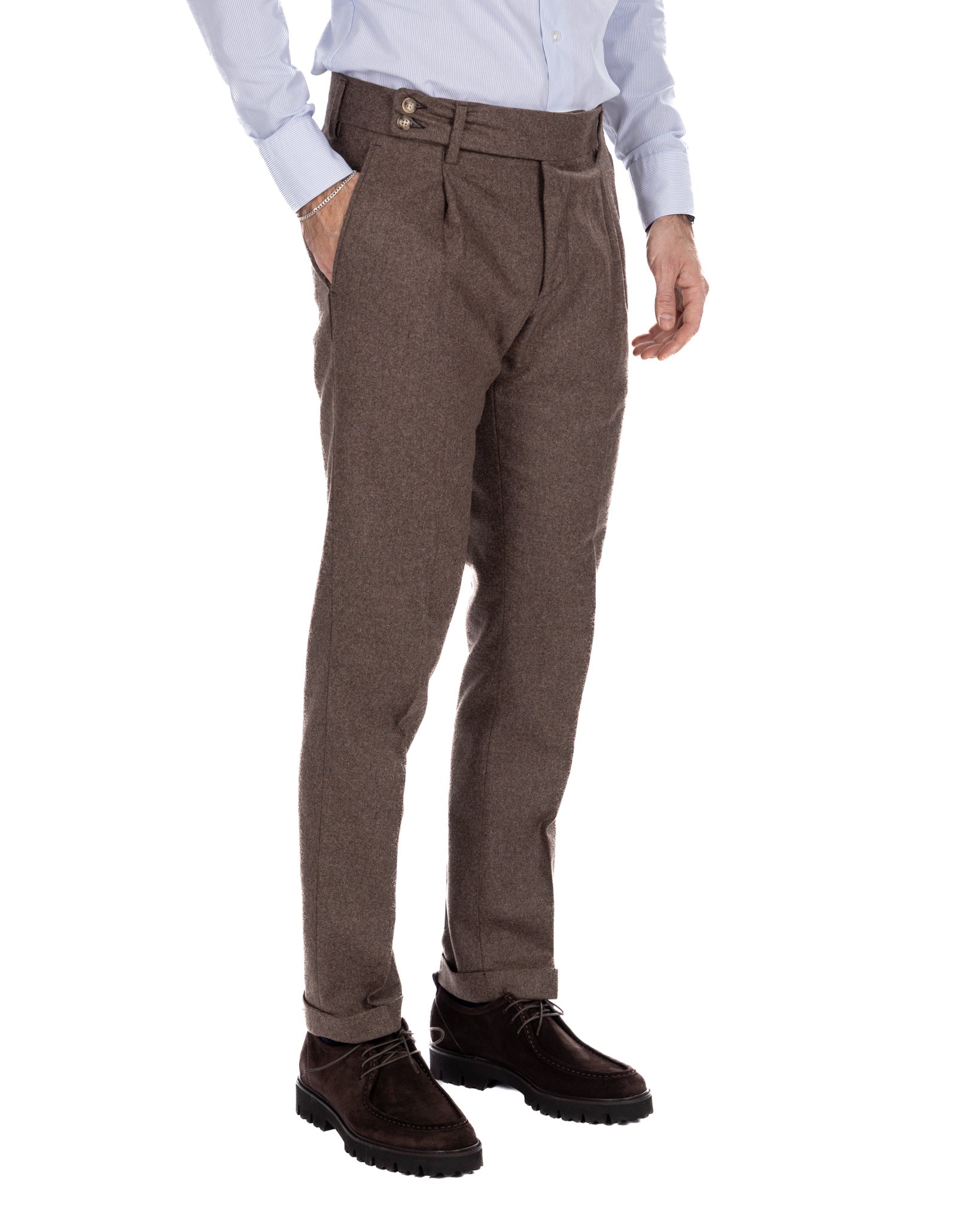 Pantalone Canon in flanella fango