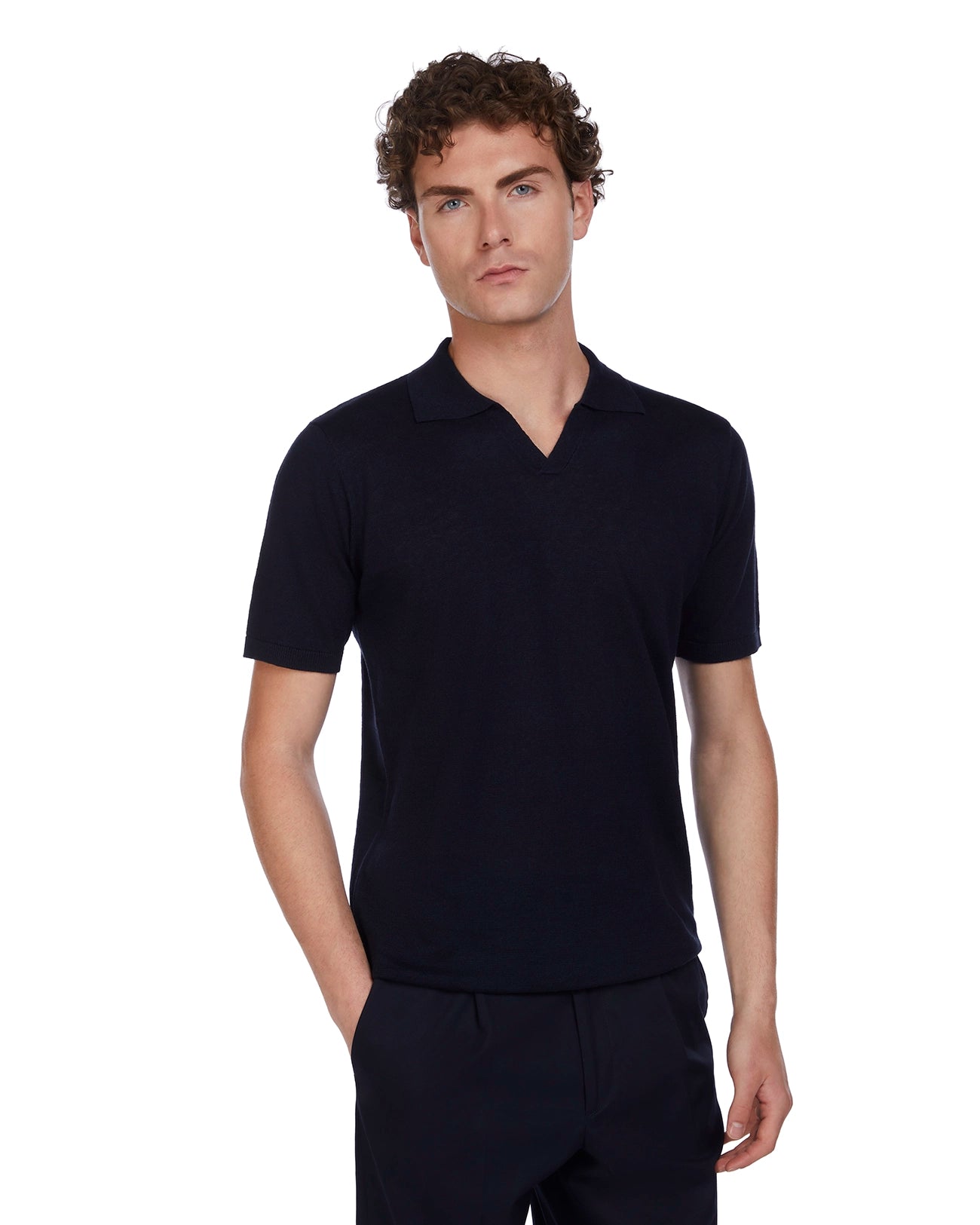 Polo Bandol in lino e cotone blu