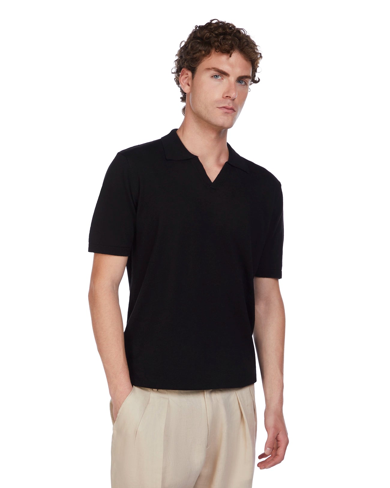 Polo Bandol in lino e cotone nero