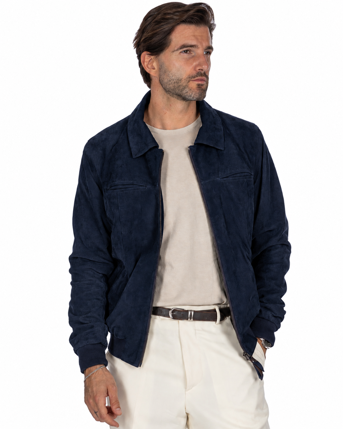 Giacca con zip scamosciata blu