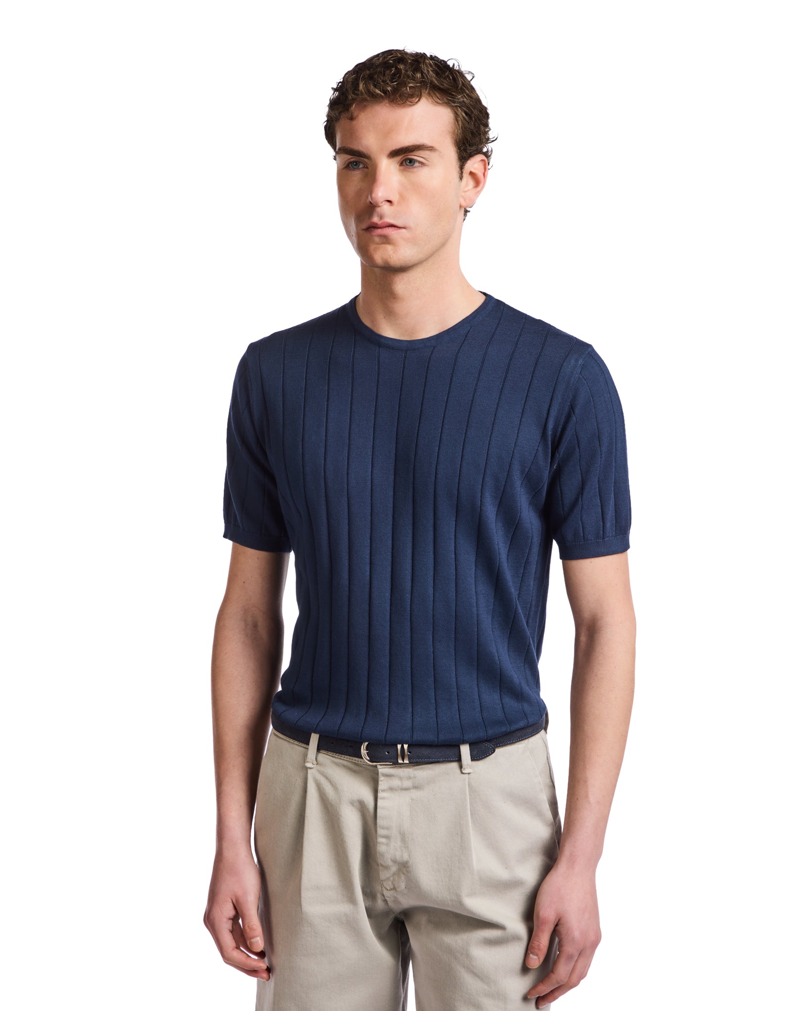 T-shirt Adriano a coste in maglia blu