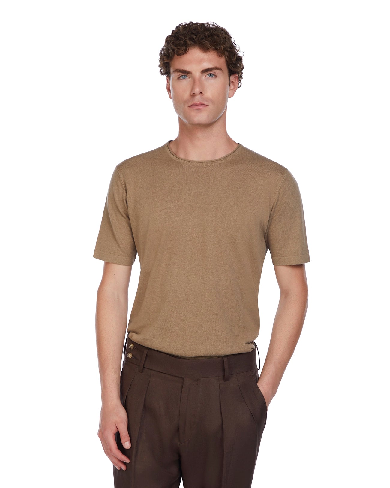 T-shirt Azur in lino e cotone fango