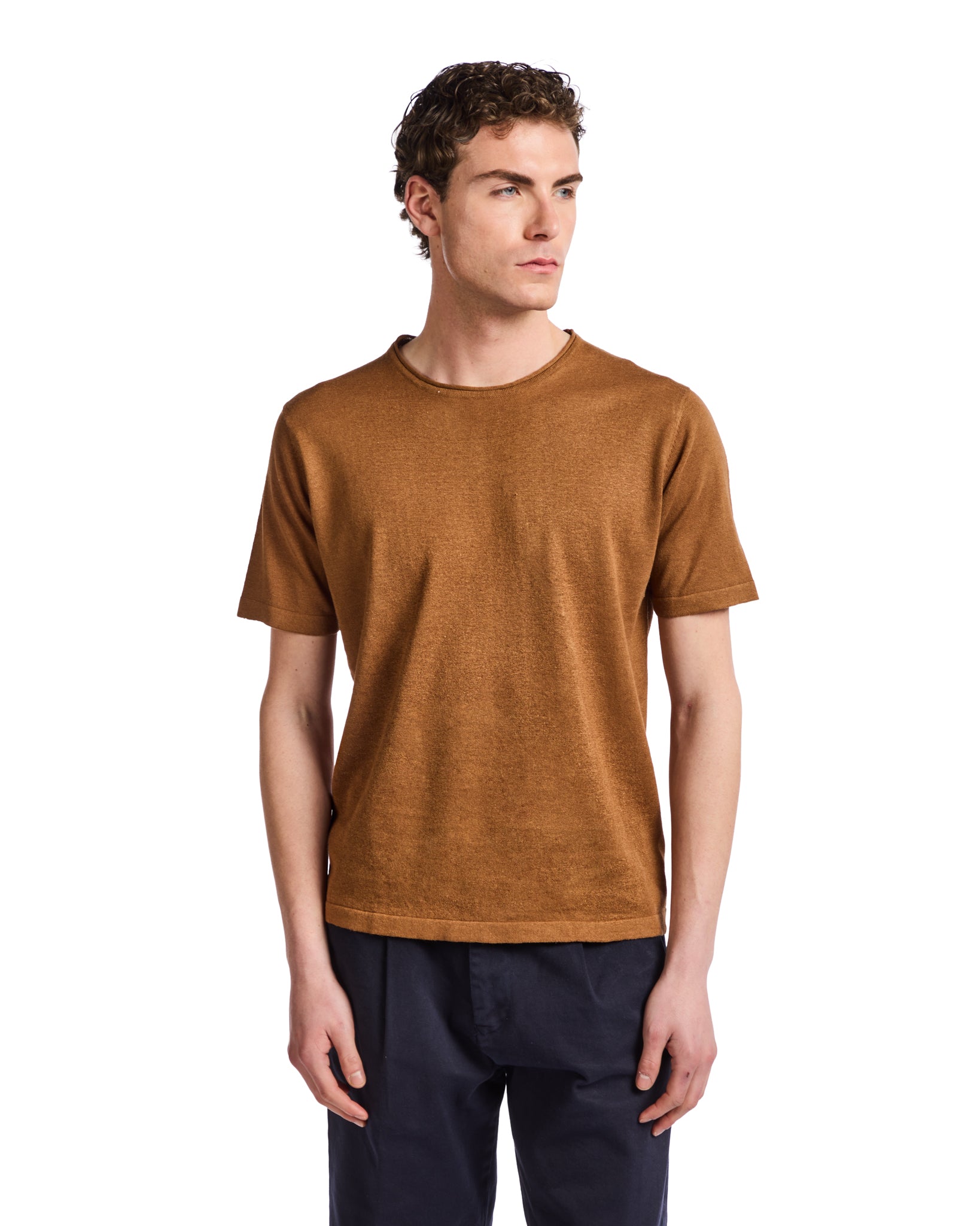 T-shirt Azur in lino e cotone marrone
