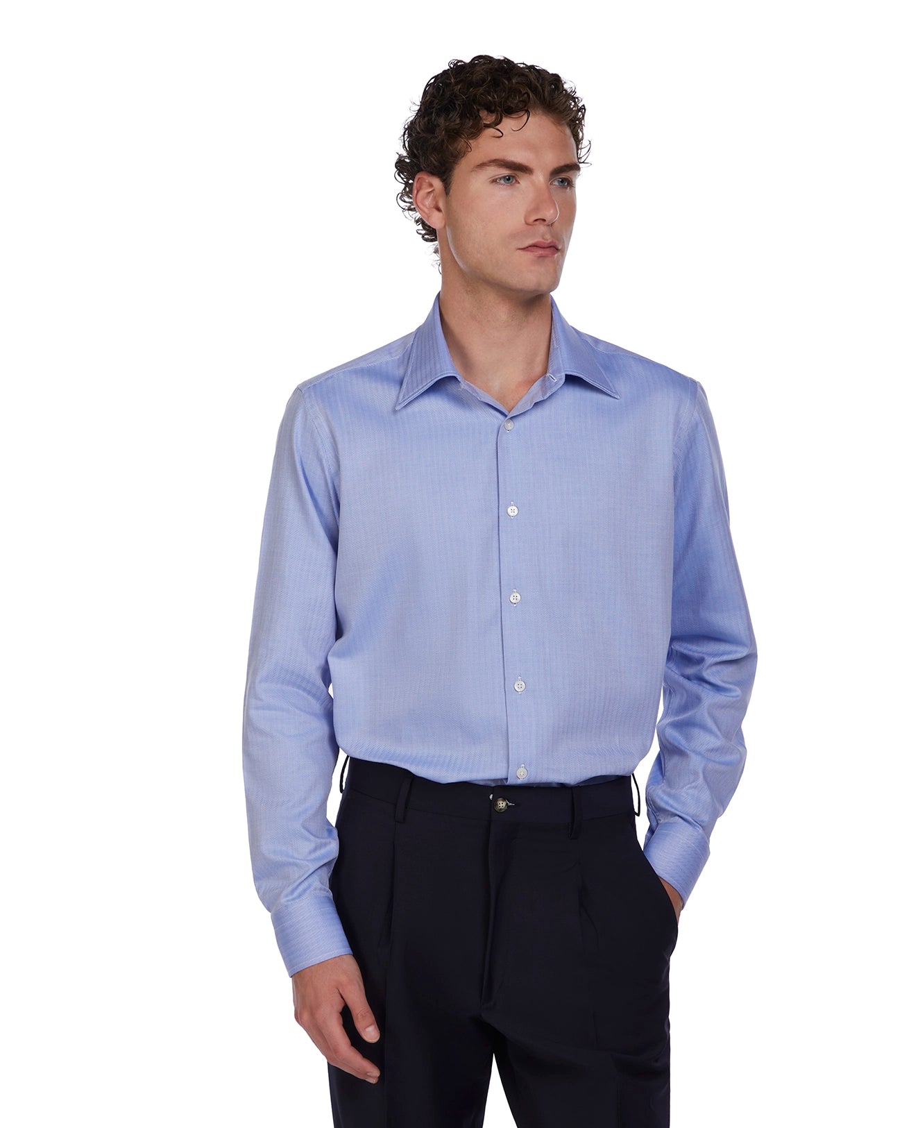 Camicia Haus spigata azzurra in cotone