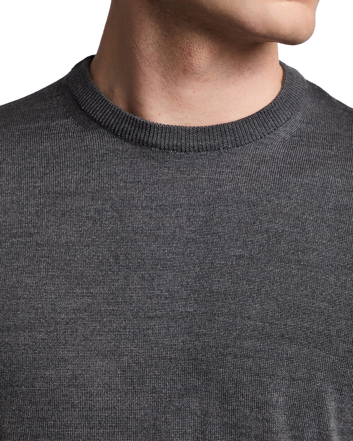 Men's gray crew neck sweater made from soft, lightweight knit fabric, perfect for casual or smart-casual outfits.