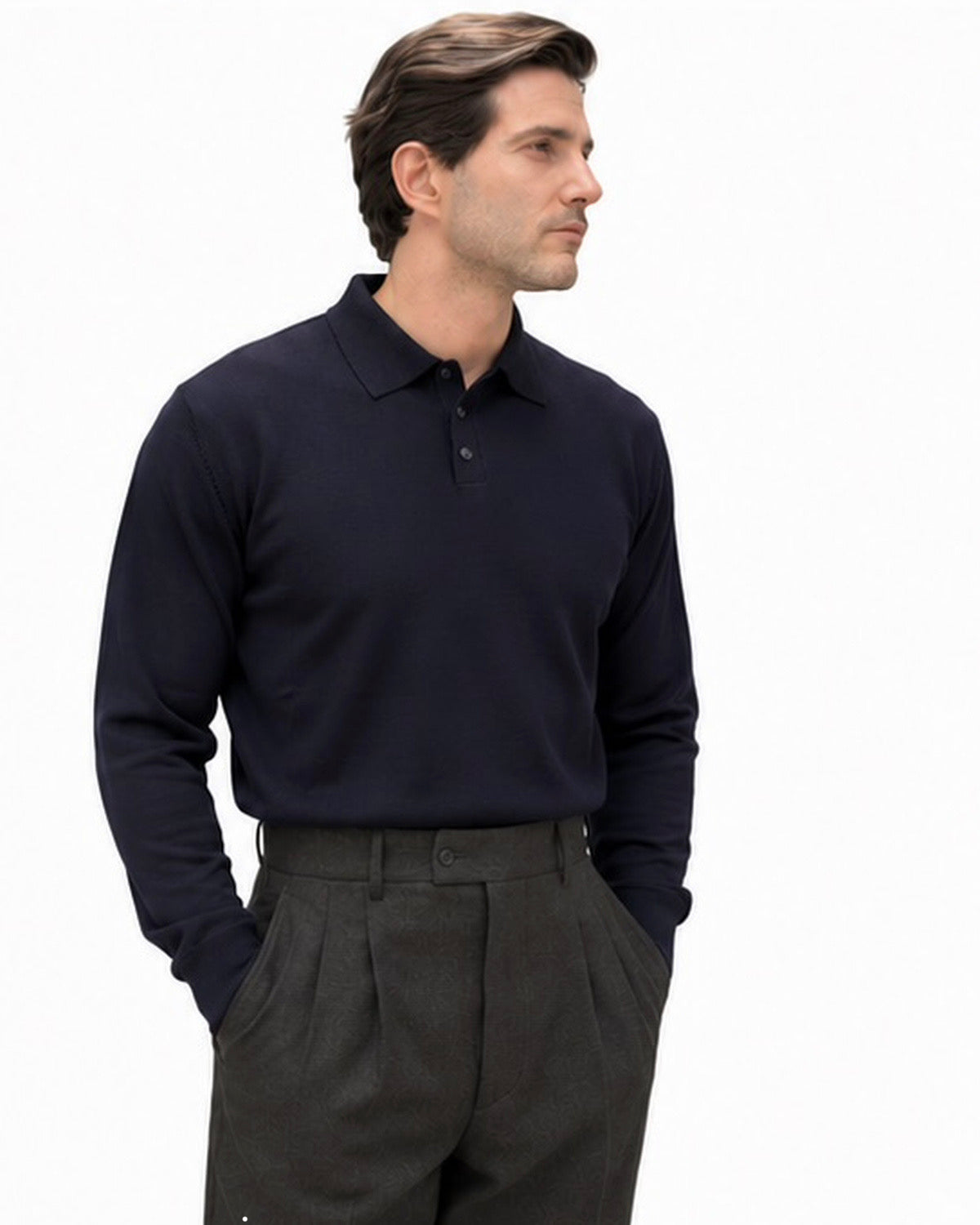Polo Rovigo in lana Tollegno blu