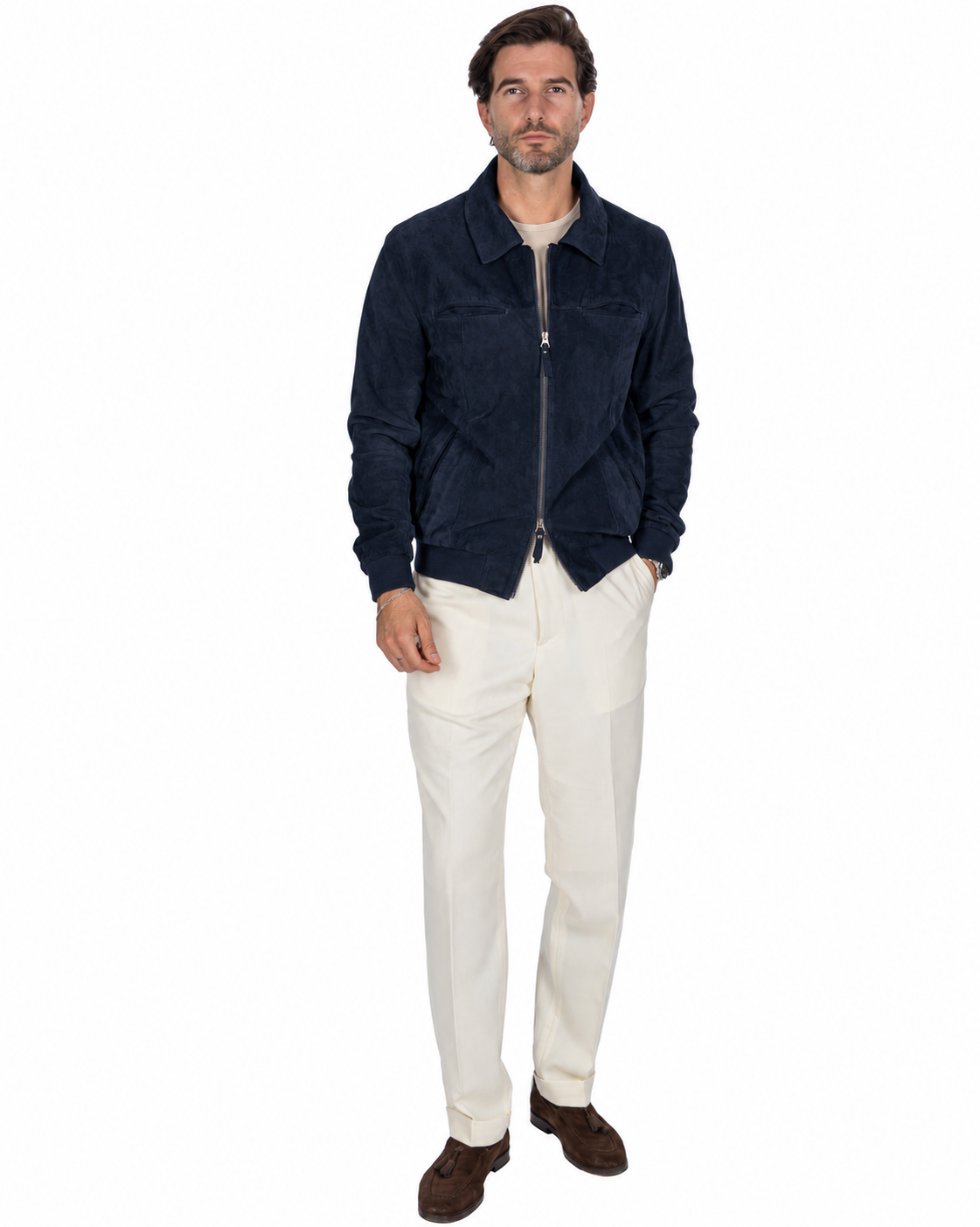 Giacca con zip scamosciata blu