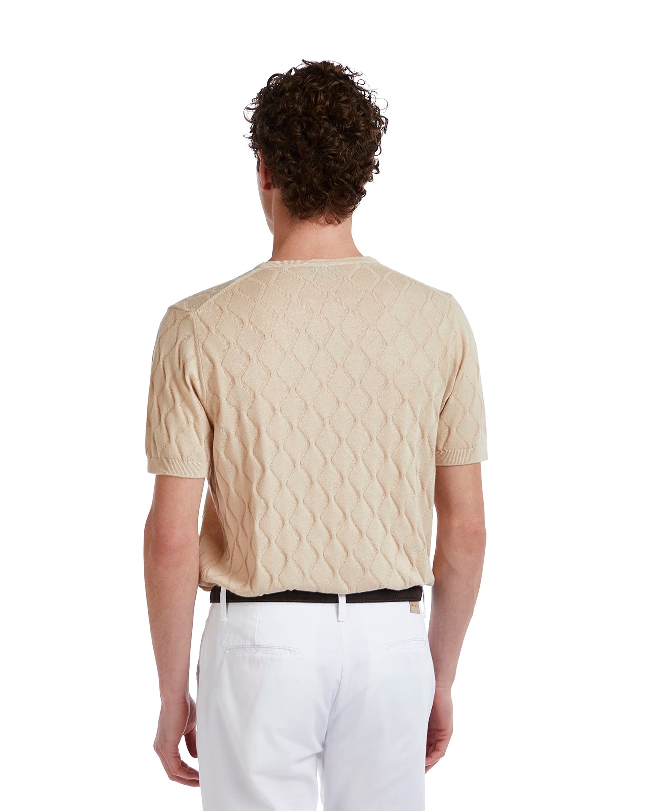 T-shirt Bjorn a onde in maglia sabbia