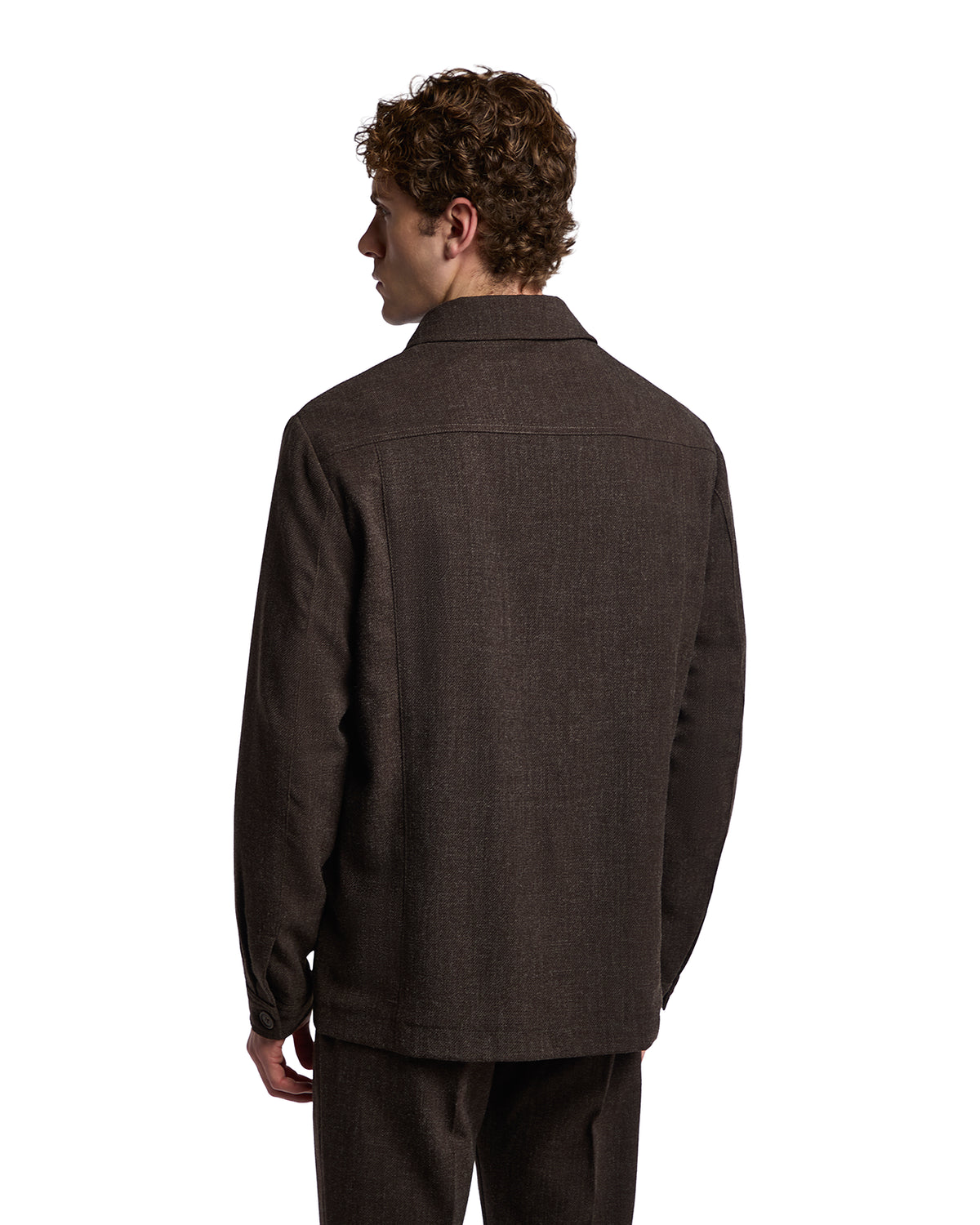 Men's brown wool blend jacket, tailored fit, stylish back view, perfect for smart-casual occasions.