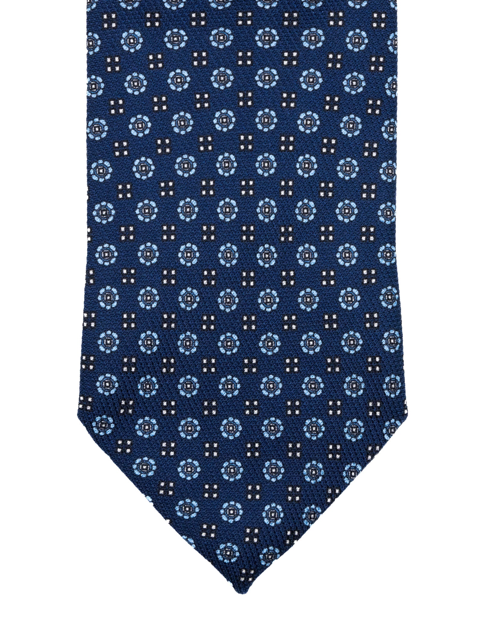 Cravatta - in seta blu fiori azzurri in rilievo